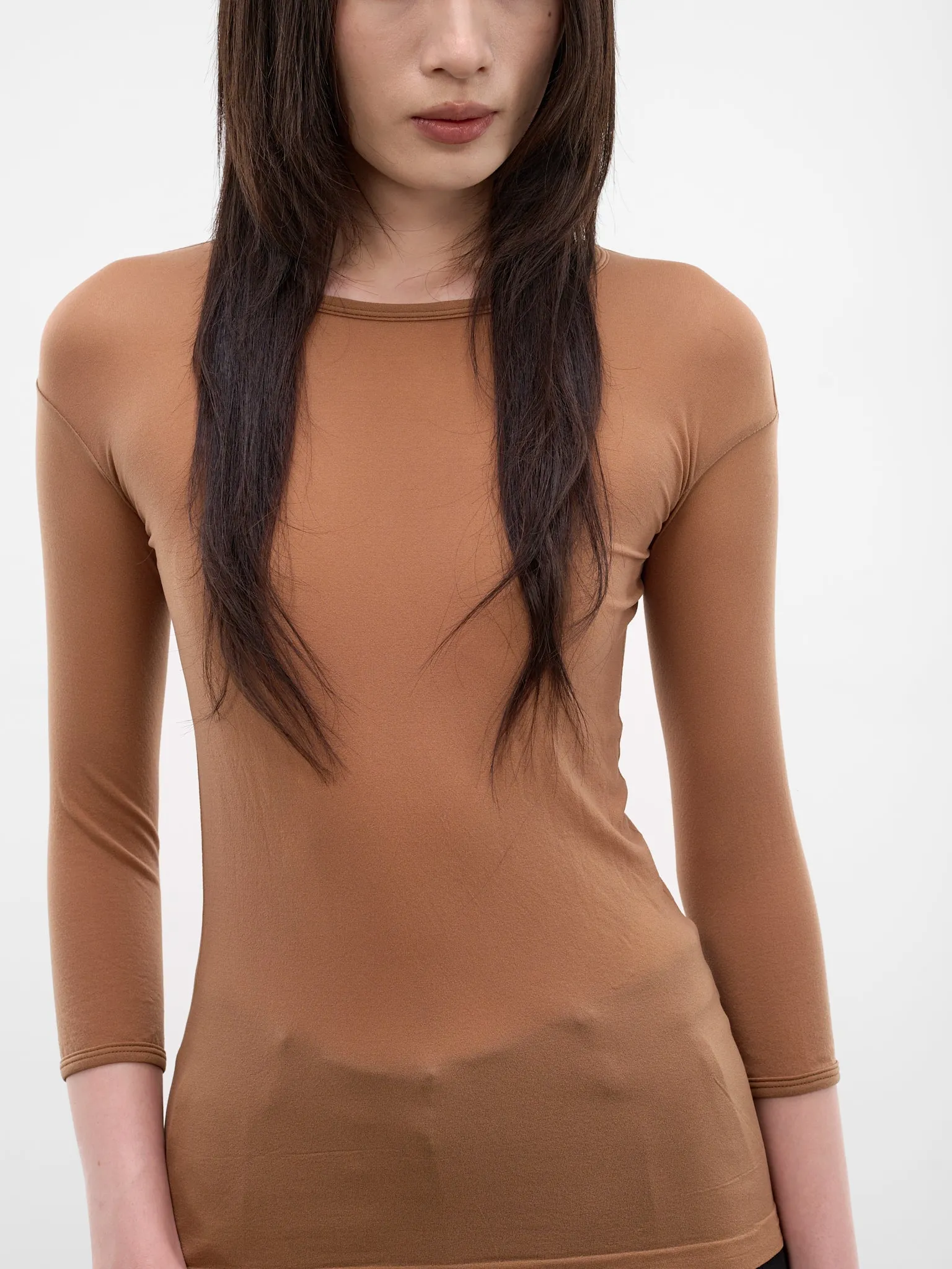 Brown Nylon Long Sleeve Top (JQ-T015-S26-2-BROWN) sold by lorenzo product image thumbnail 5