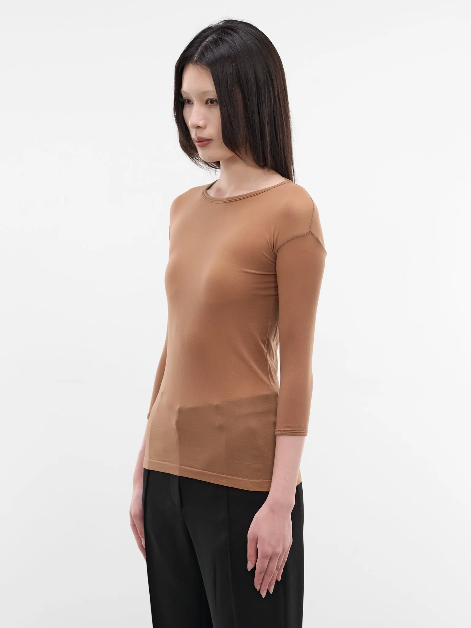 Brown Nylon Long Sleeve Top (JQ-T015-S26-2-BROWN) sold by lorenzo product image thumbnail 2