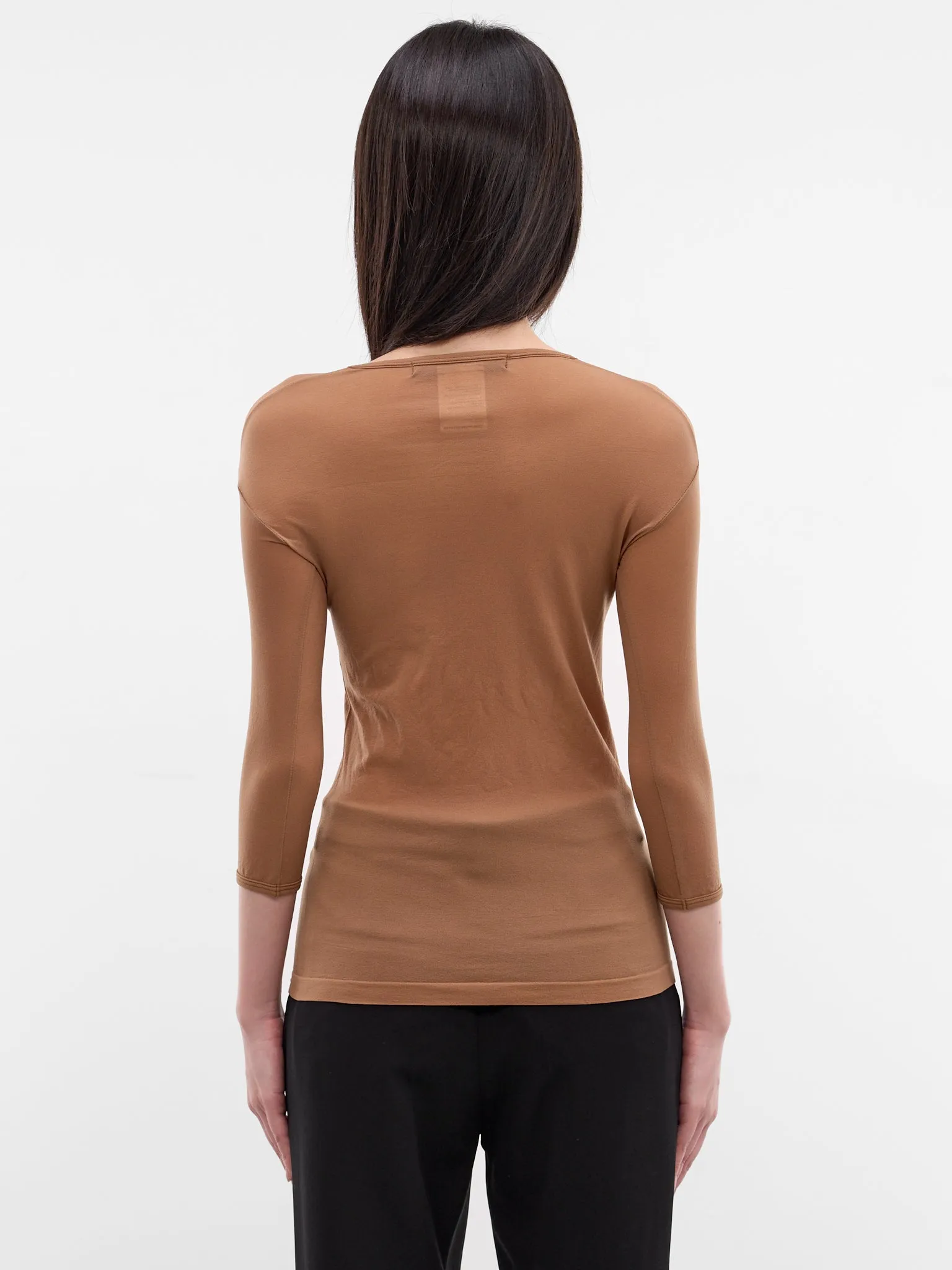 Brown Nylon Long Sleeve Top (JQ-T015-S26-2-BROWN) sold by lorenzo product image thumbnail 3