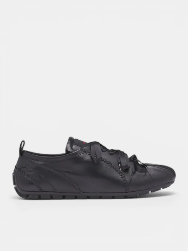 Black Leather Ballerina Grip Trainers (BPT6-M-0799-BLACK) made by Simone Rocha