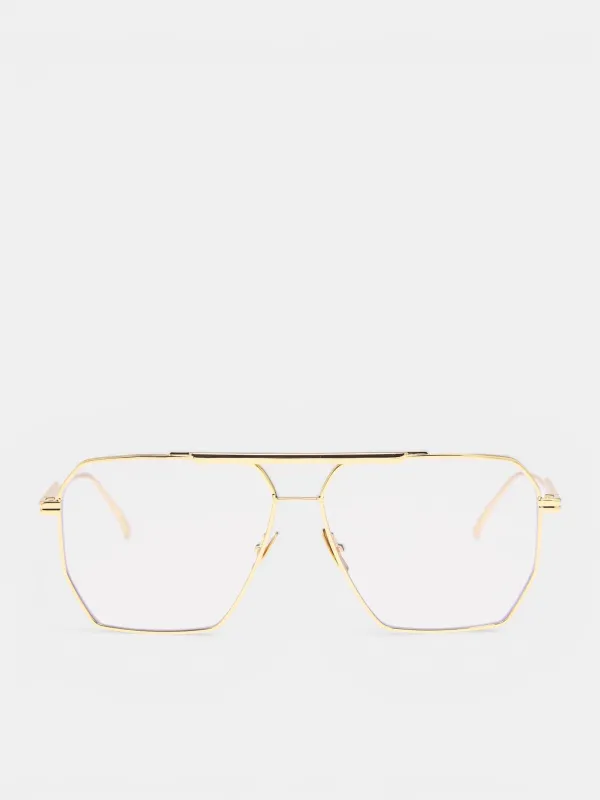 Gold Wire Frame Aviator Glasses (590248V4450008-GOLD-TRANSPAREN) made by Bottega Veneta