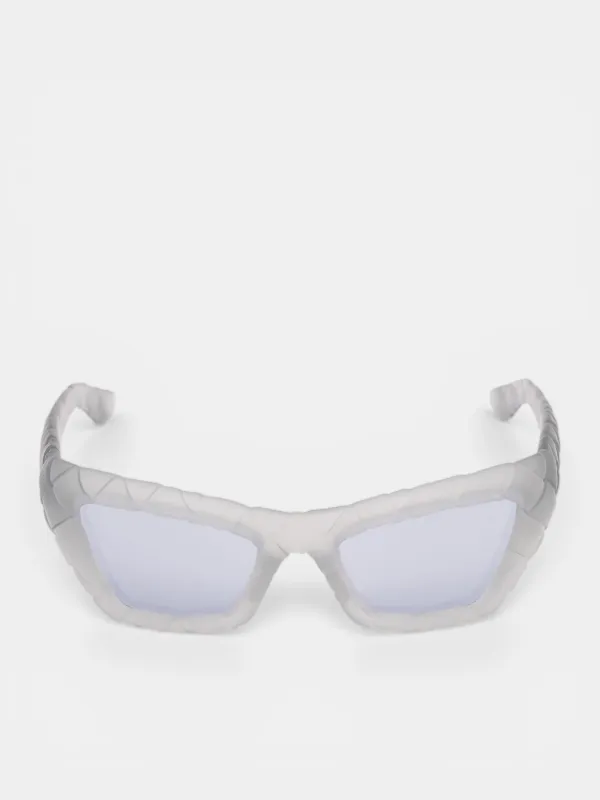 Translucent Intrecciato Rectangular Sunglasses (861358VBL80002-ALABASTER) made by Bottega Veneta