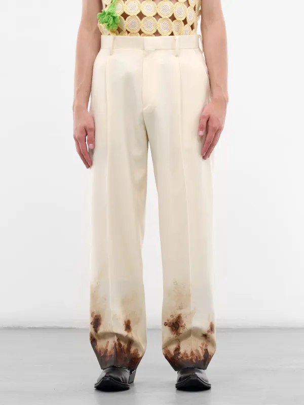 White Wool Mud Print Trousers (26SS12PT344-IVORY) made by Doublet
