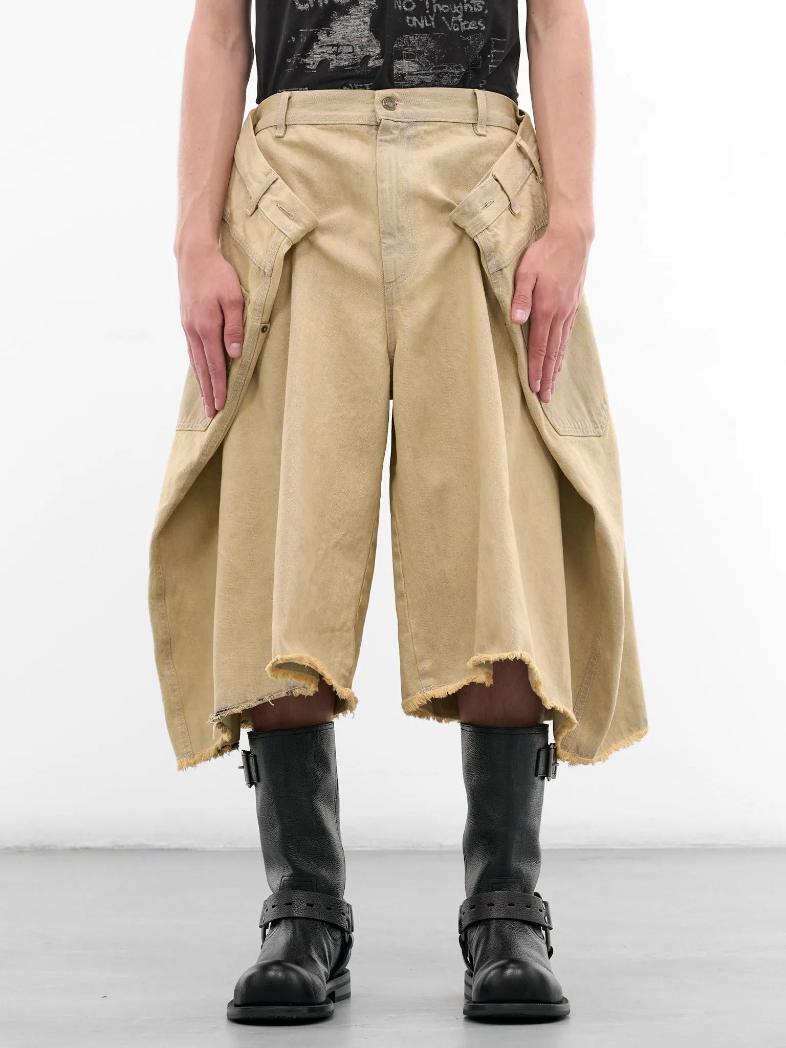 Whitewashed Denim Draped Maxi Shorts (MP112D-WD-102-WHITEWASHED) sold by lorenzo
