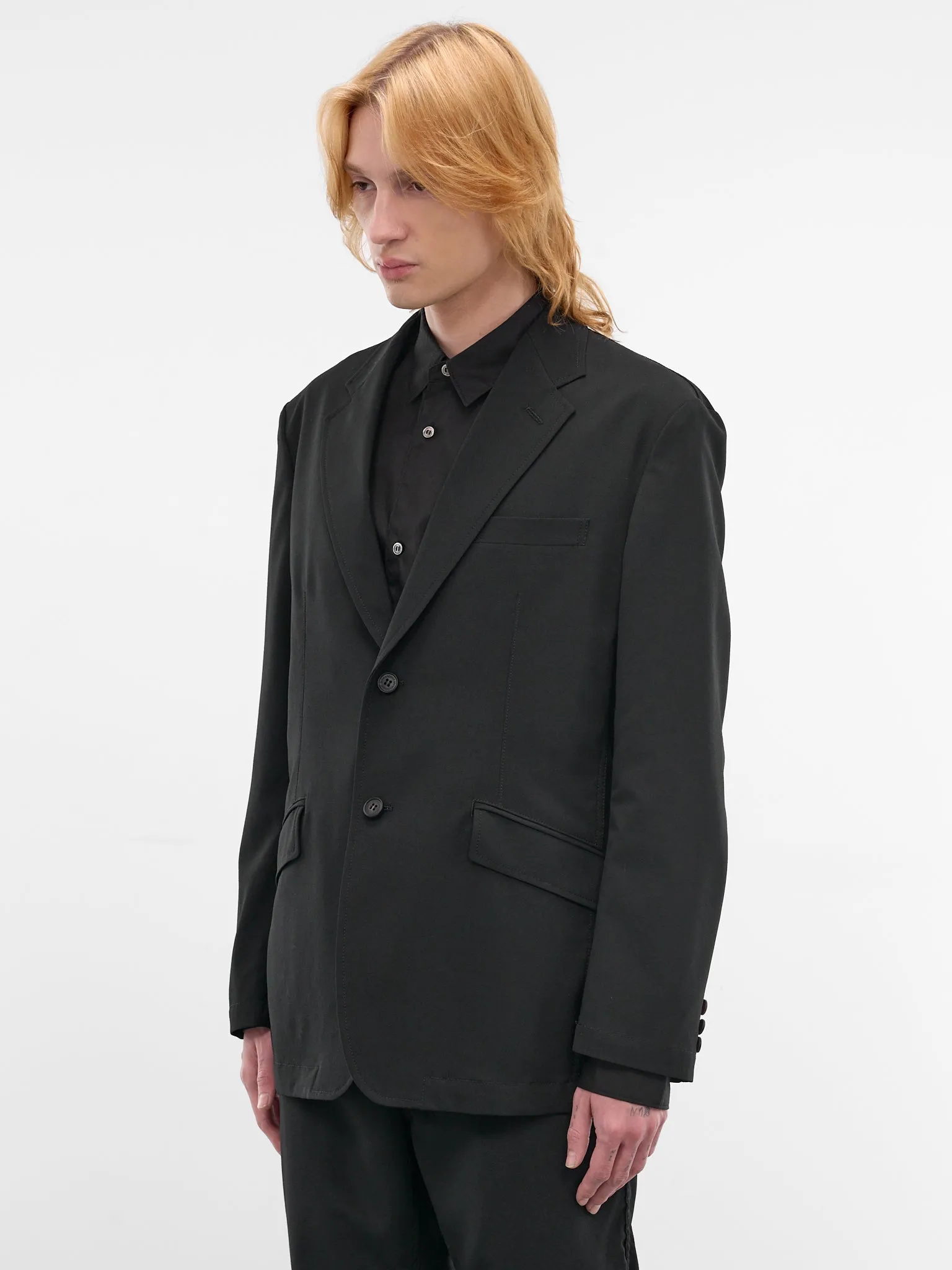 Black Wool Tailored Blazer (HQ-J101-S26-BLACK) sold by lorenzo product image thumbnail 2