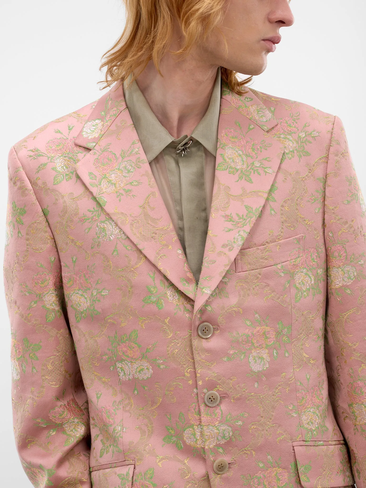 Pink Floral Tailored Blazer (WQ-J032-S26-PINK-GREEN) sold by lorenzo product image thumbnail 4