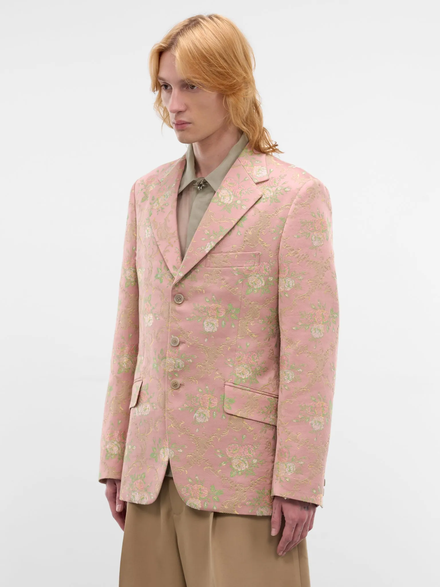 Pink Floral Tailored Blazer (WQ-J032-S26-PINK-GREEN) sold by lorenzo product image thumbnail 2