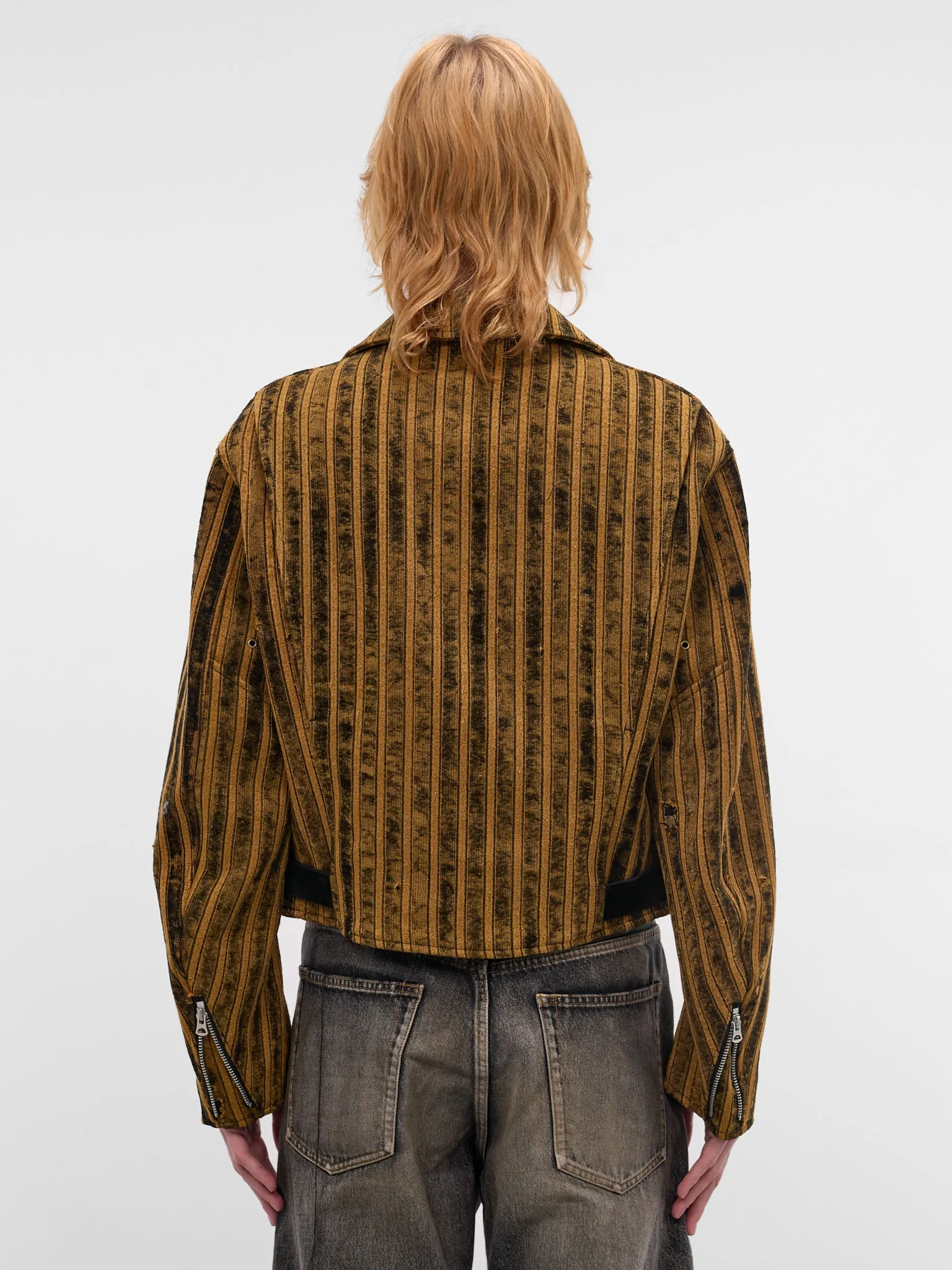 Black Striped Double-Rider Jacket (WQ-J027-BLACK-YELLOW) sold by lorenzo product image thumbnail 3