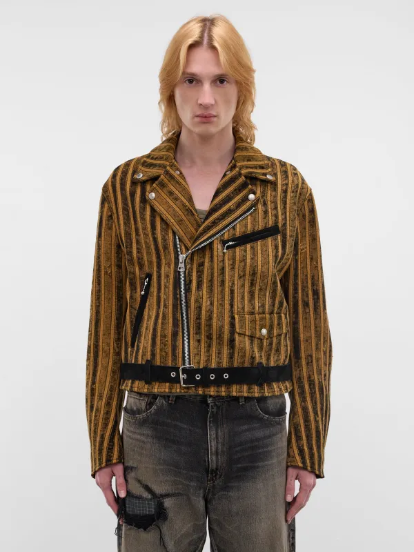 Black Striped Double-Rider Jacket (WQ-J027-BLACK-YELLOW) made by Junya Watanabe
