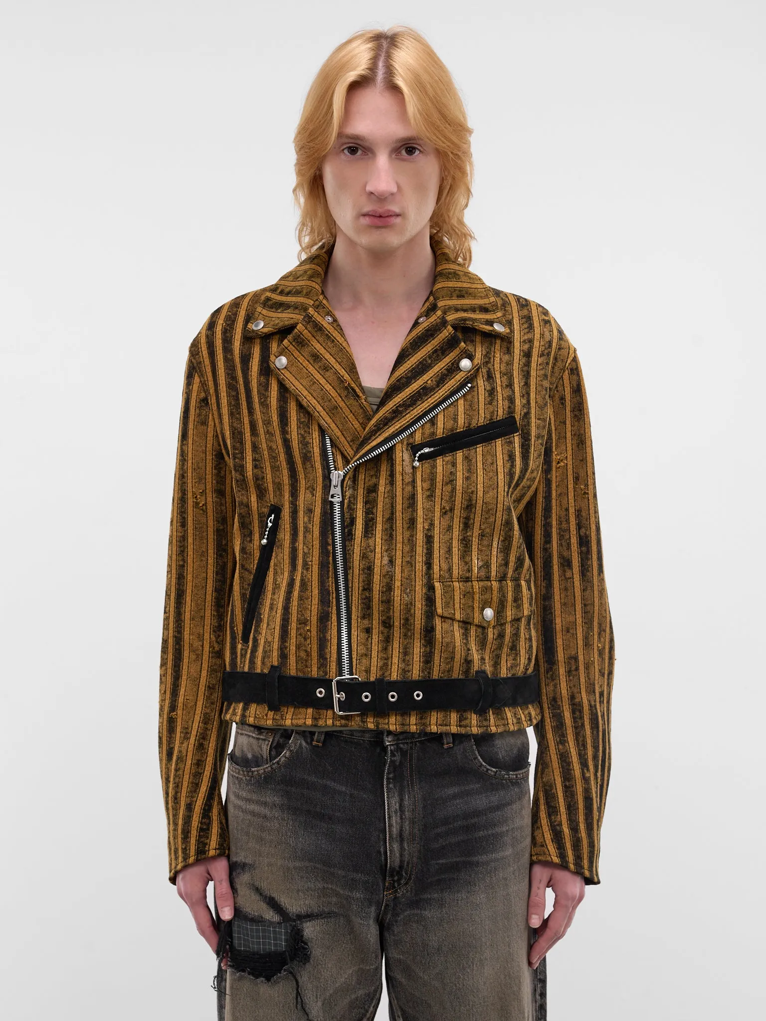 Black Striped Double-Rider Jacket (WQ-J027-BLACK-YELLOW) sold by lorenzo