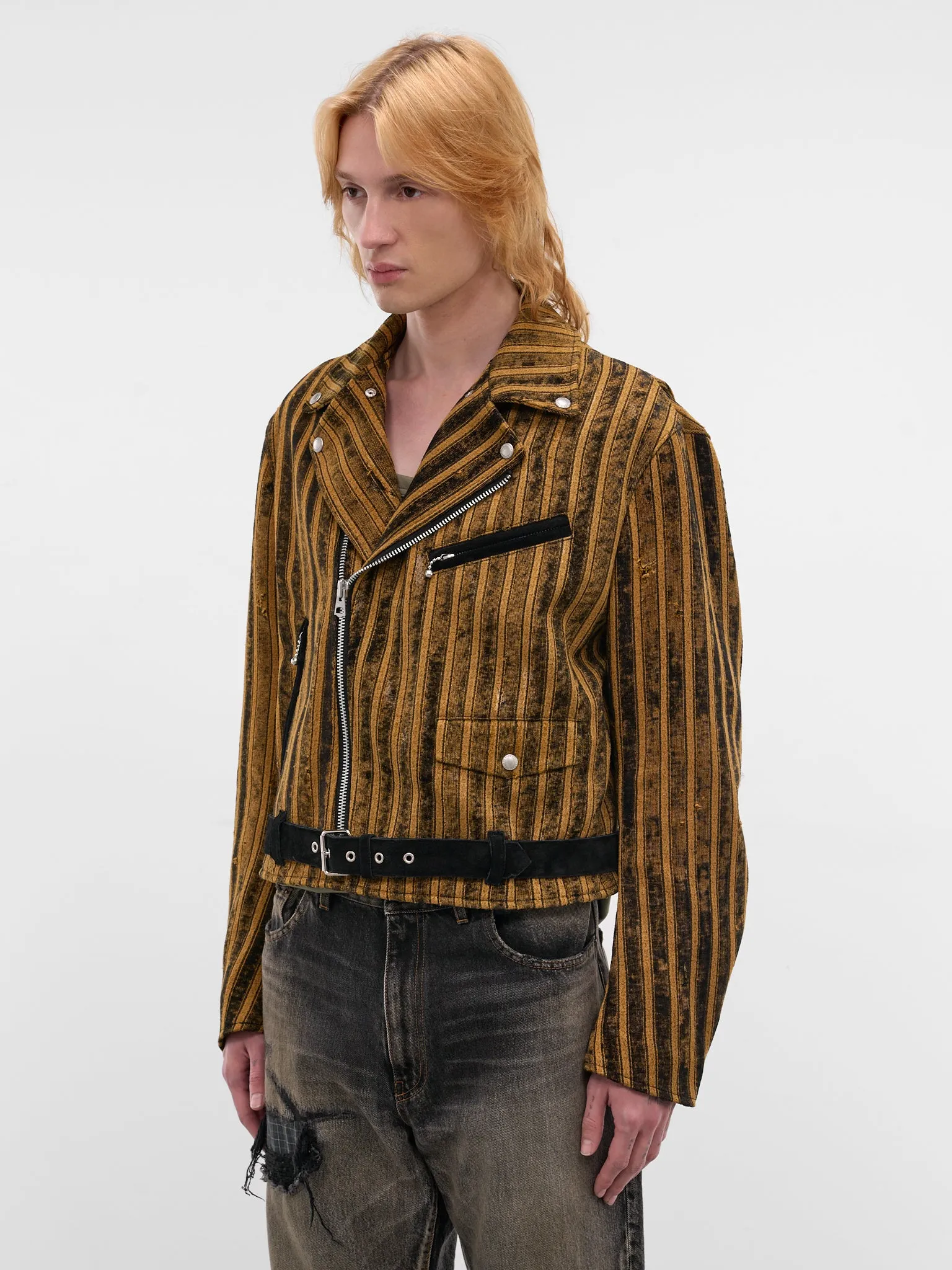 Black Striped Double-Rider Jacket (WQ-J027-BLACK-YELLOW) sold by lorenzo product image thumbnail 2