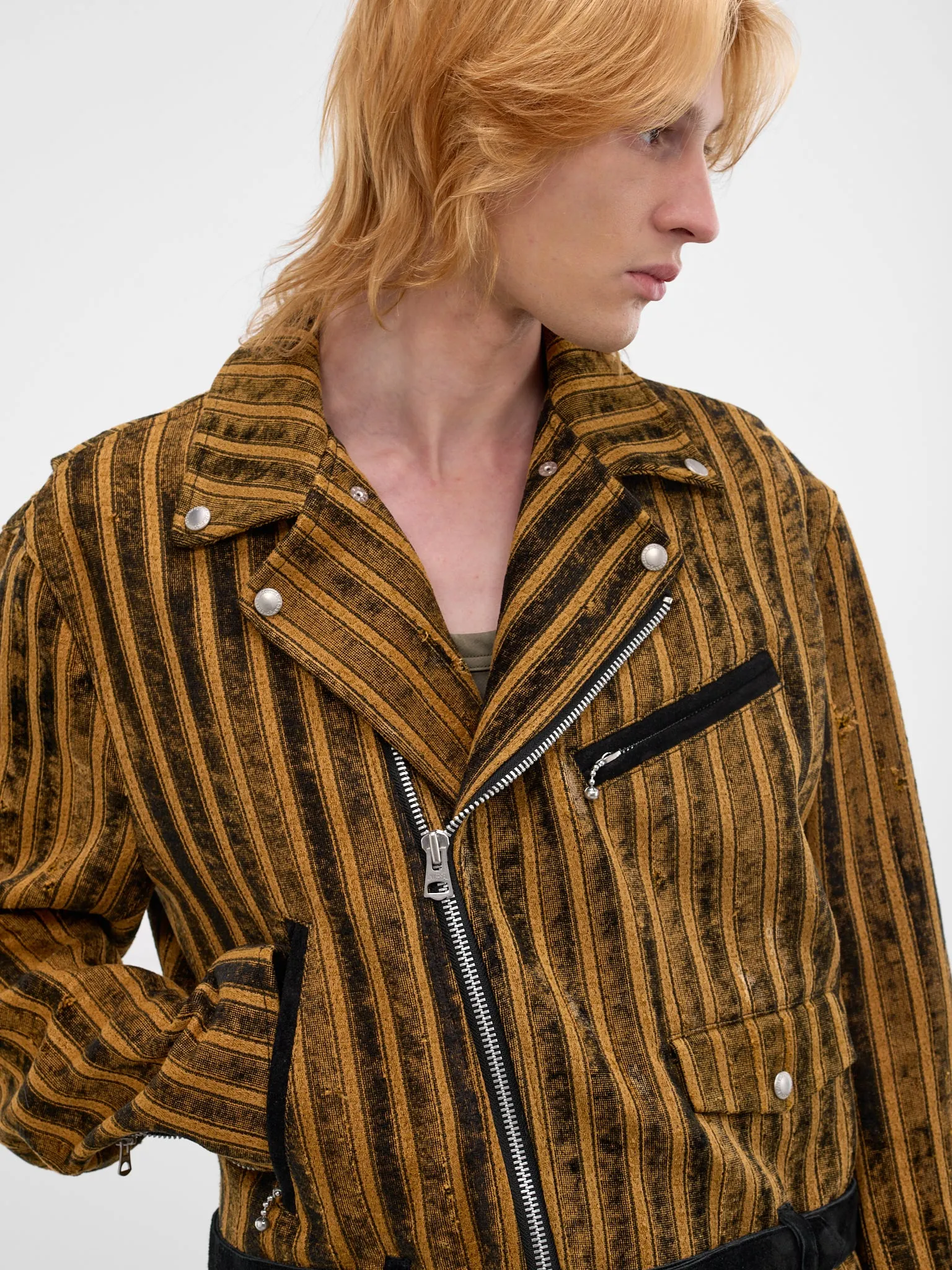 Black Striped Double-Rider Jacket (WQ-J027-BLACK-YELLOW) sold by lorenzo product image thumbnail 4