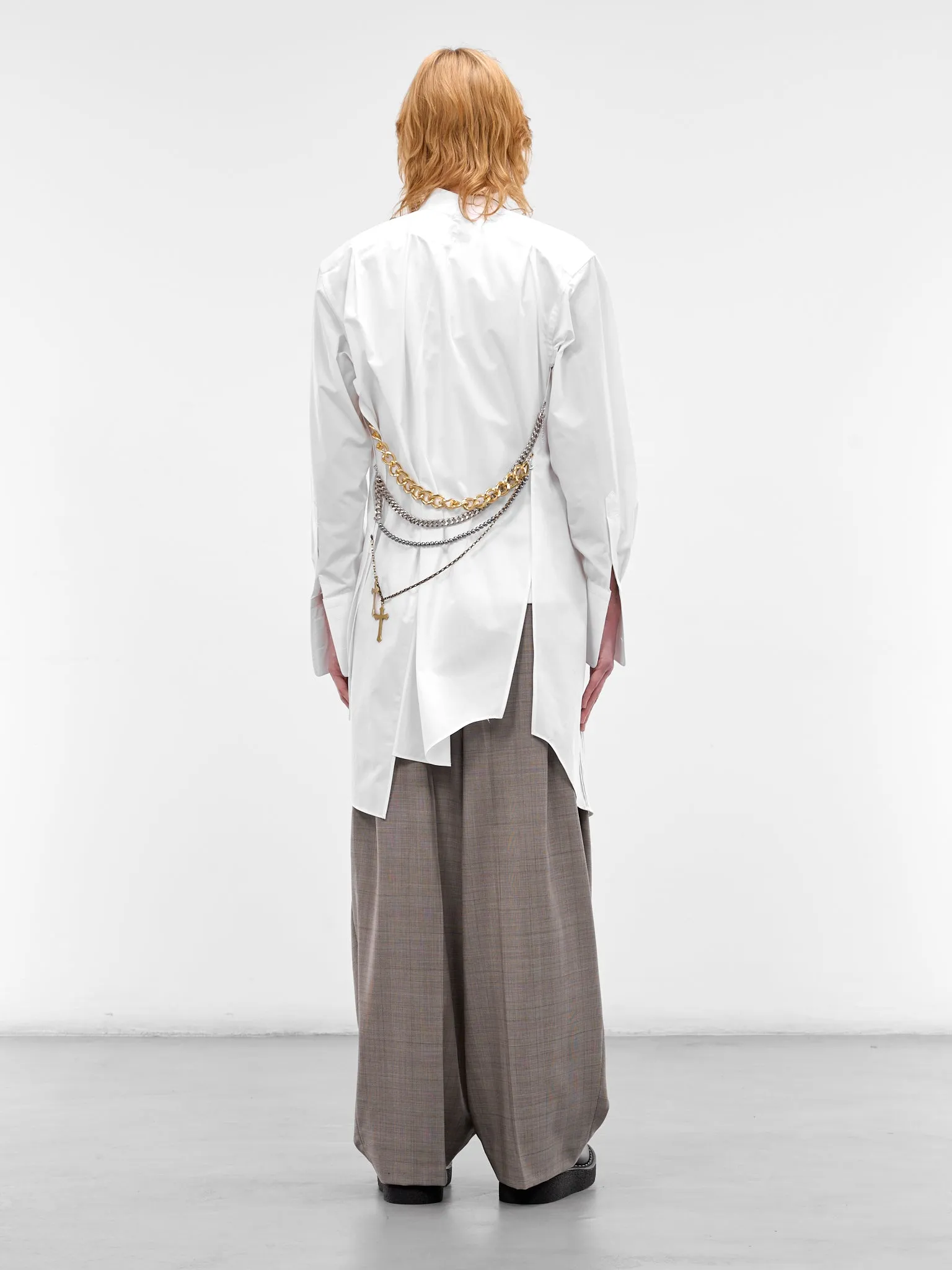 White Layered Necklaces Deconstructed Shirt (WQ-B001-S26-WHITE) sold by lorenzo product image thumbnail 3