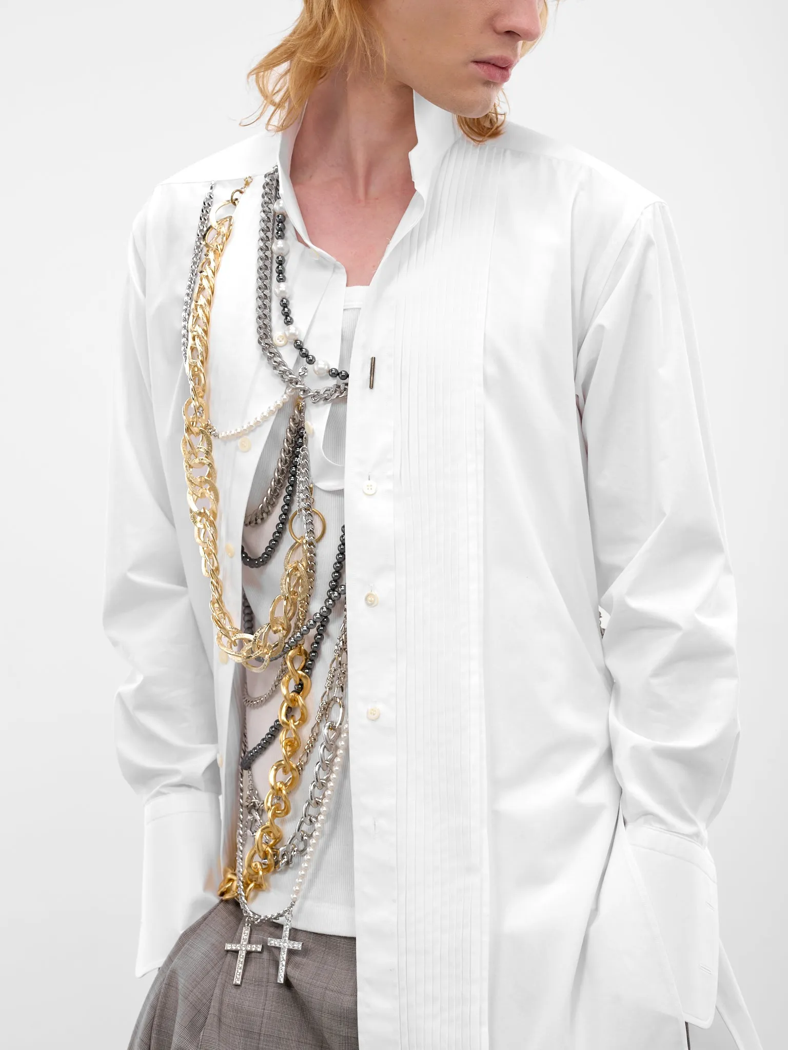 White Layered Necklaces Deconstructed Shirt (WQ-B001-S26-WHITE) sold by lorenzo product image thumbnail 5