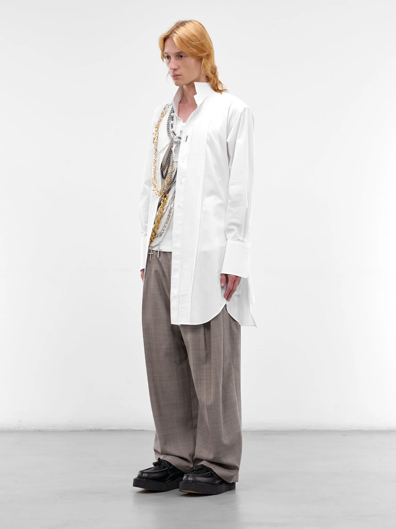 White Layered Necklaces Deconstructed Shirt (WQ-B001-S26-WHITE) sold by lorenzo product image thumbnail 2