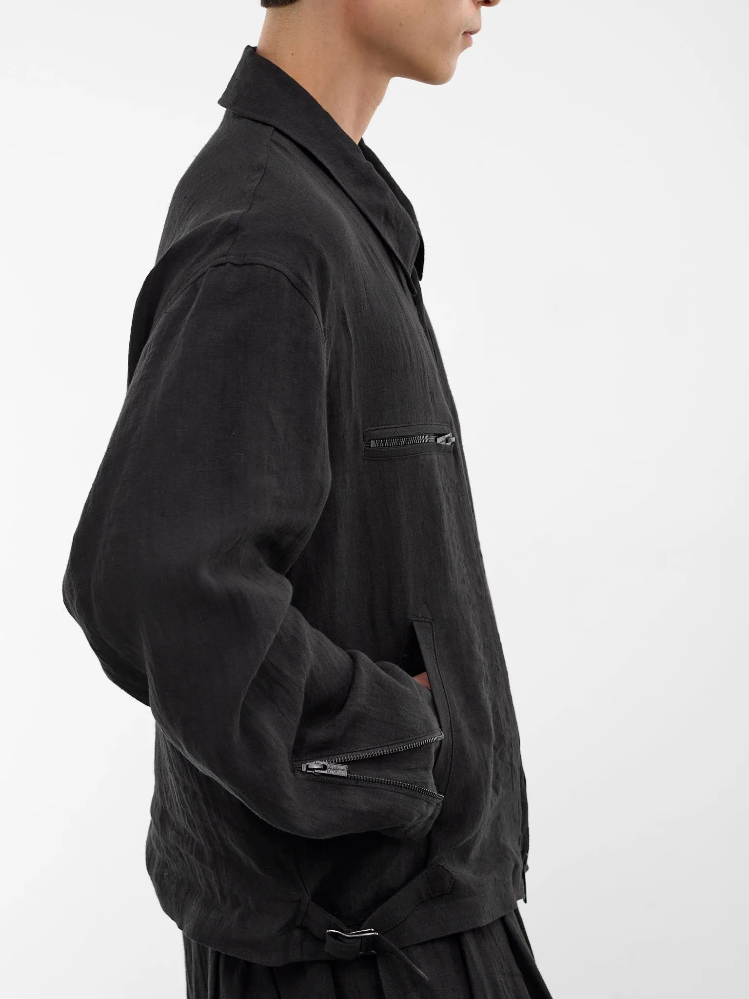 Black Relaxed Zip Jacket (HK-Y01-300-2-BLACK) sold by lorenzo product image thumbnail 4