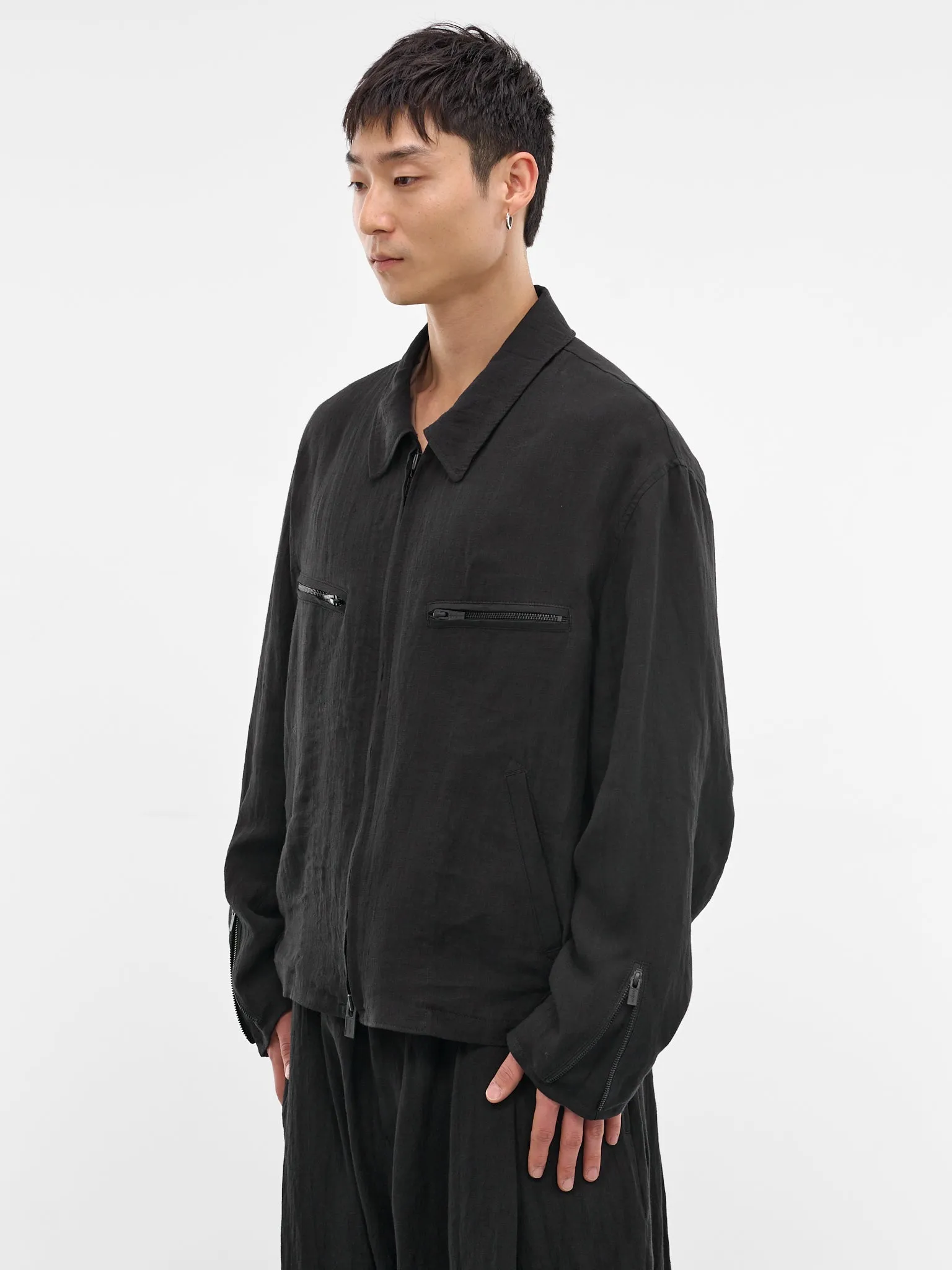 Black Relaxed Zip Jacket (HK-Y01-300-2-BLACK) sold by lorenzo product image thumbnail 2