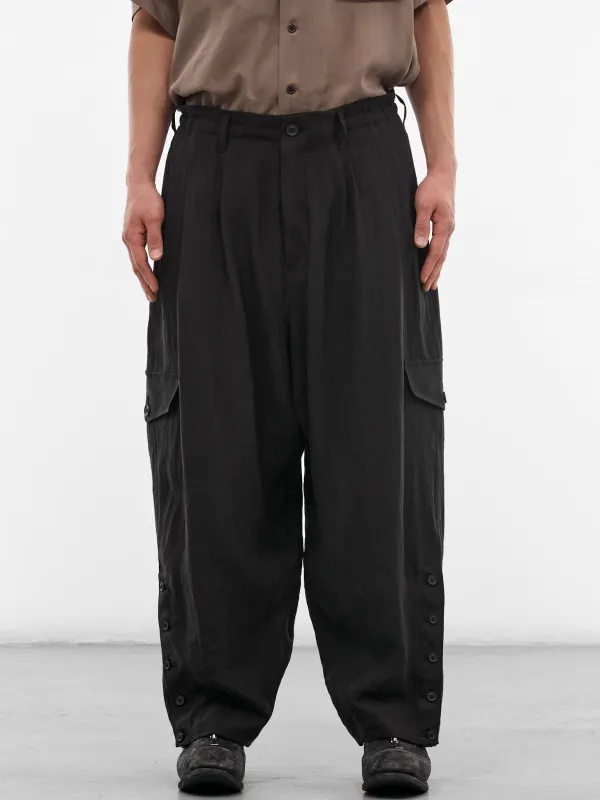 Black Pleated Baggy Trousers (HK-P15-300-2-BLACK) made by Yohji Yamamoto