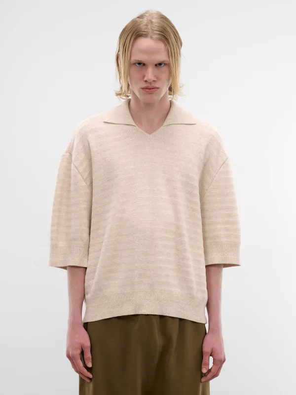 Beige Striped Knit Polo Sweater (POM00613AK00302-LIGHT-BEIGE) sold by lorenzo
