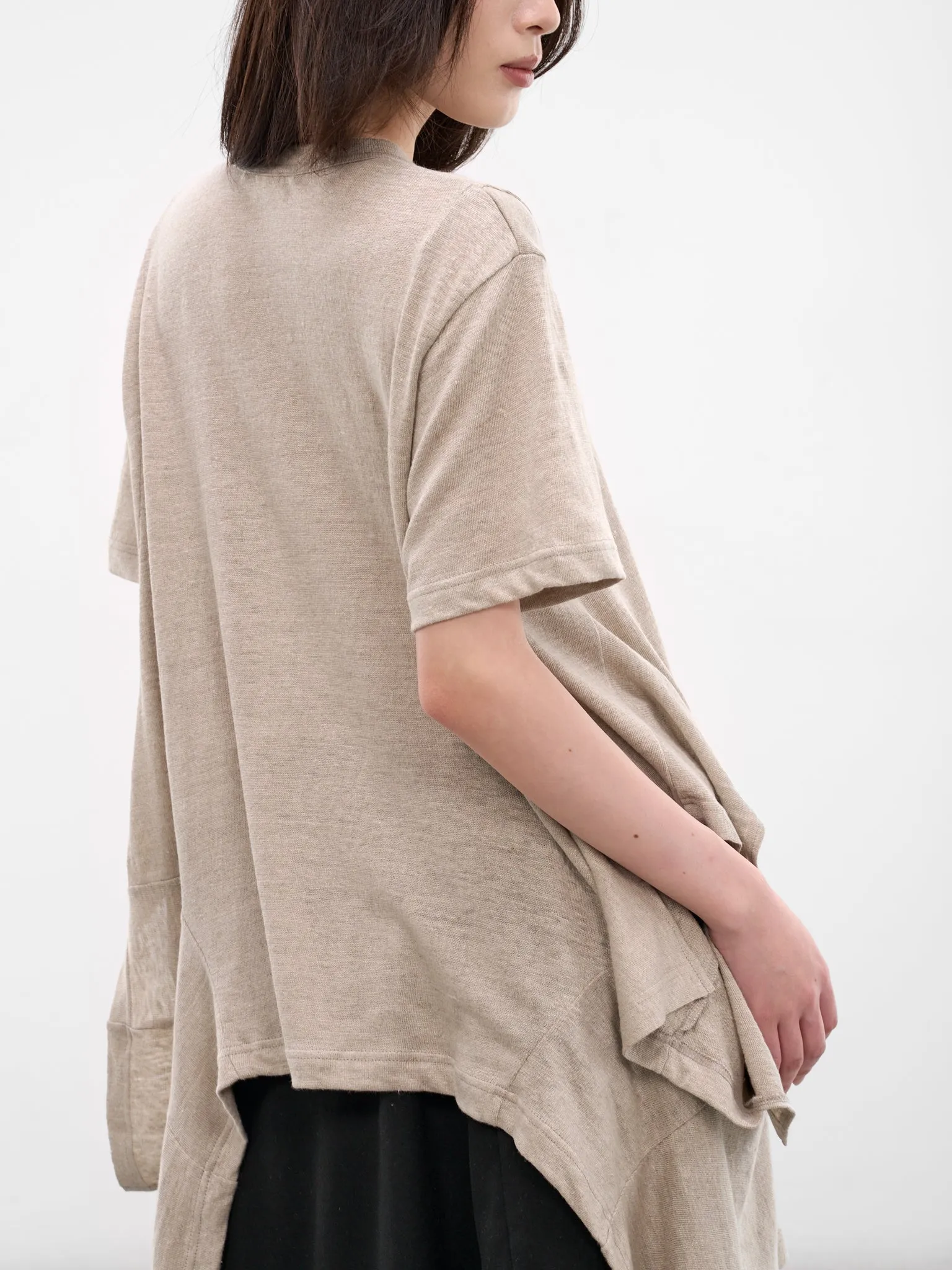 Ecru Jersey Asymmetric Draped Tee (GQ-T003-051-1-ECRU) sold by lorenzo product image thumbnail 4