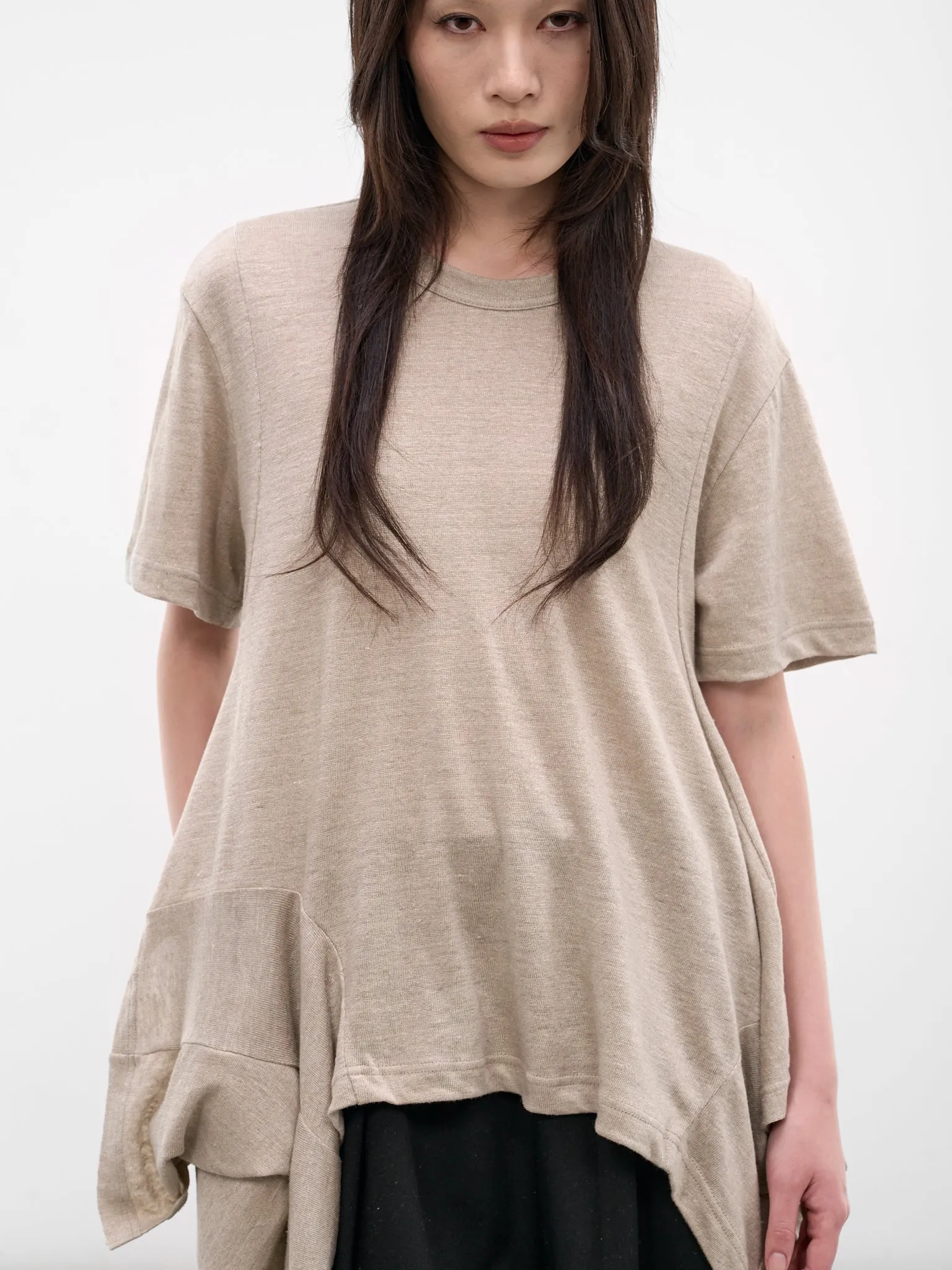 Ecru Jersey Asymmetric Draped Tee (GQ-T003-051-1-ECRU) sold by lorenzo product image thumbnail 5