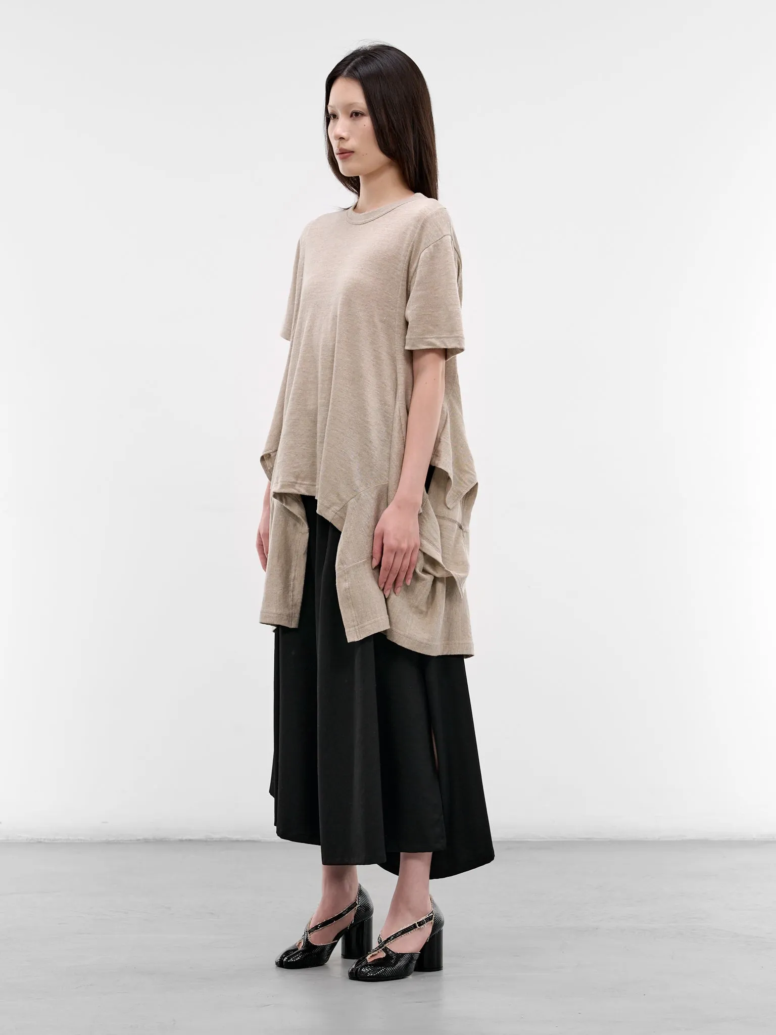 Ecru Jersey Asymmetric Draped Tee (GQ-T003-051-1-ECRU) sold by lorenzo product image thumbnail 2