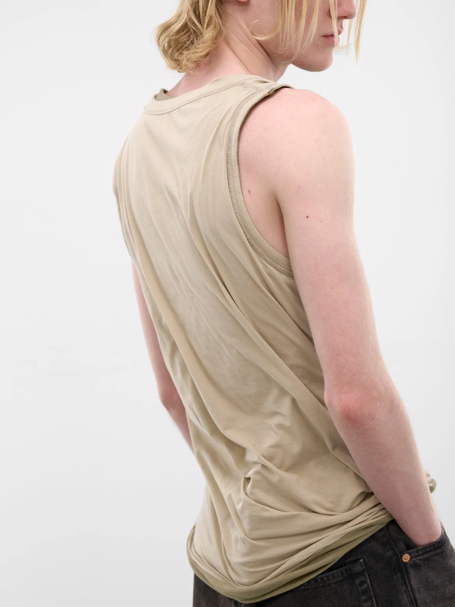 Beige Layered Twisted Tank Top (A23659-0DECQ-11CA-WHITE) sold by lorenzo product image thumbnail 4