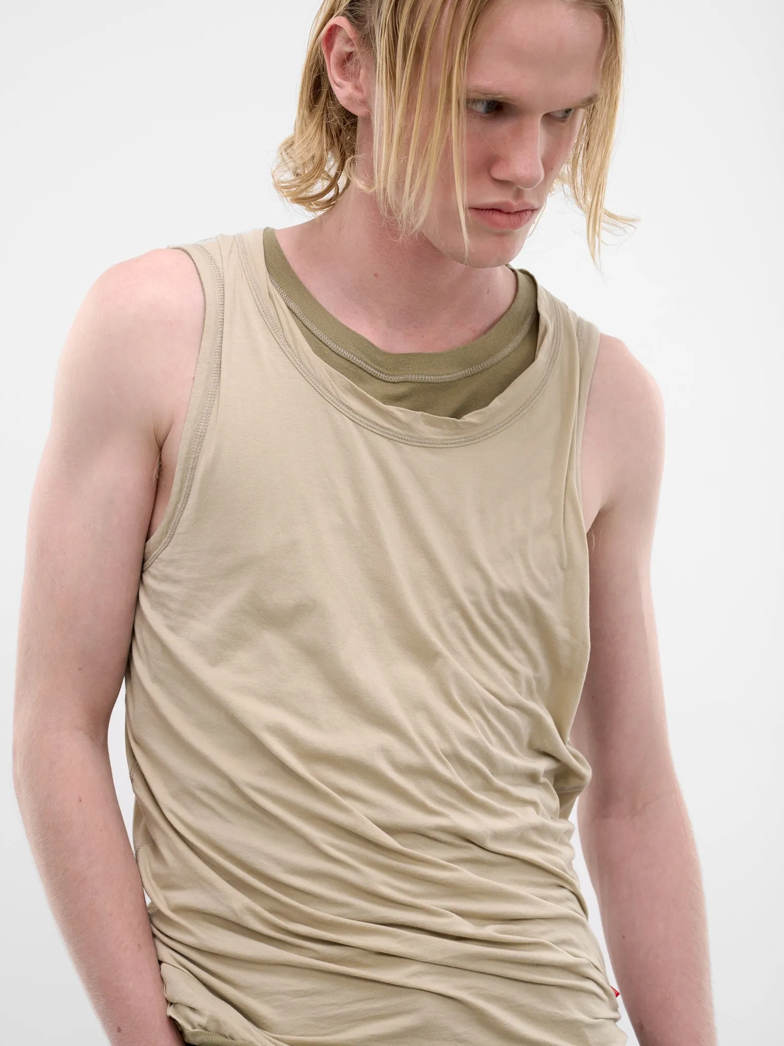 Beige Layered Twisted Tank Top (A23659-0DECQ-11CA-WHITE) sold by lorenzo product image thumbnail 5
