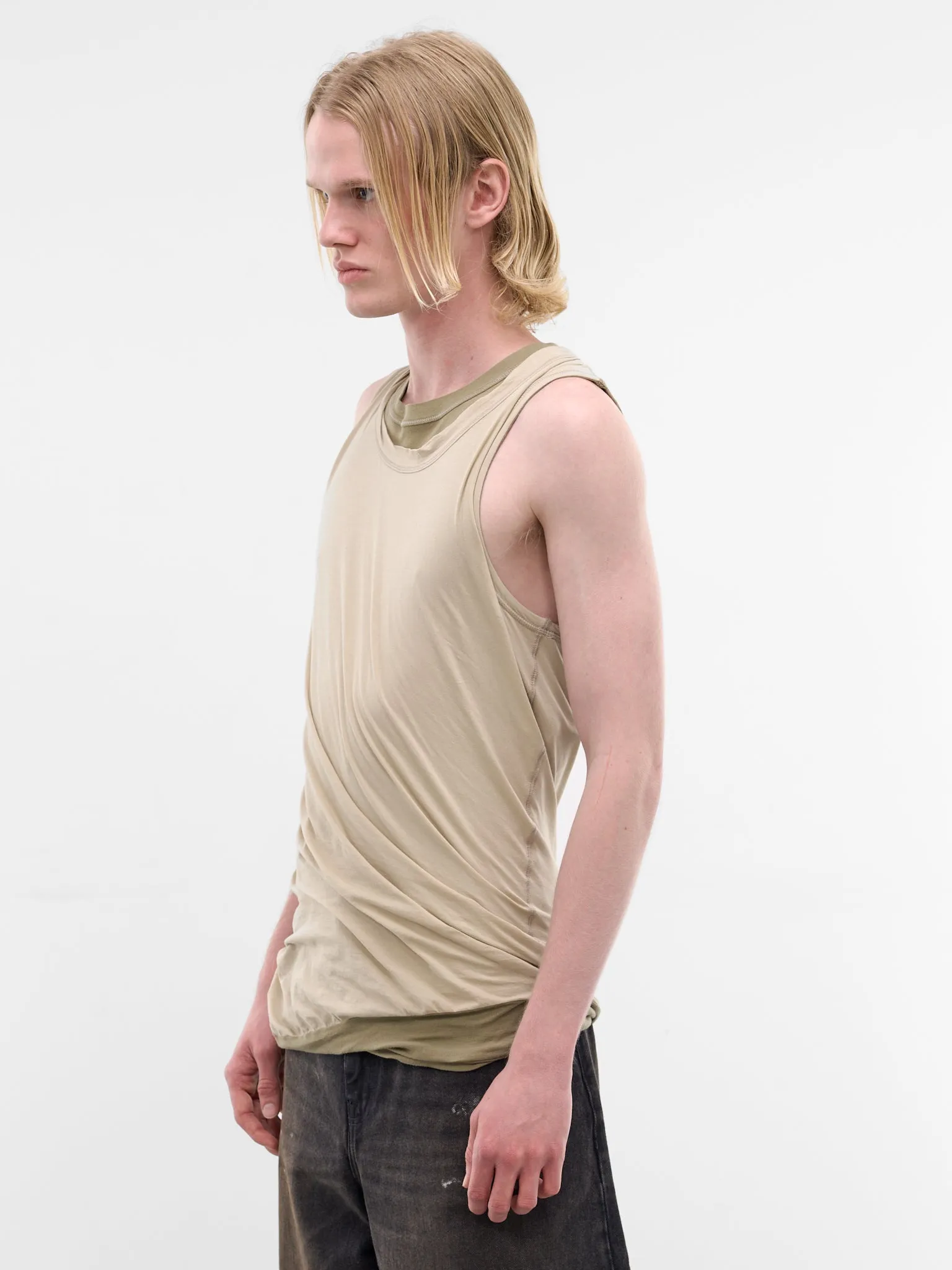 Beige Layered Twisted Tank Top (A23659-0DECQ-11CA-WHITE) sold by lorenzo product image thumbnail 2