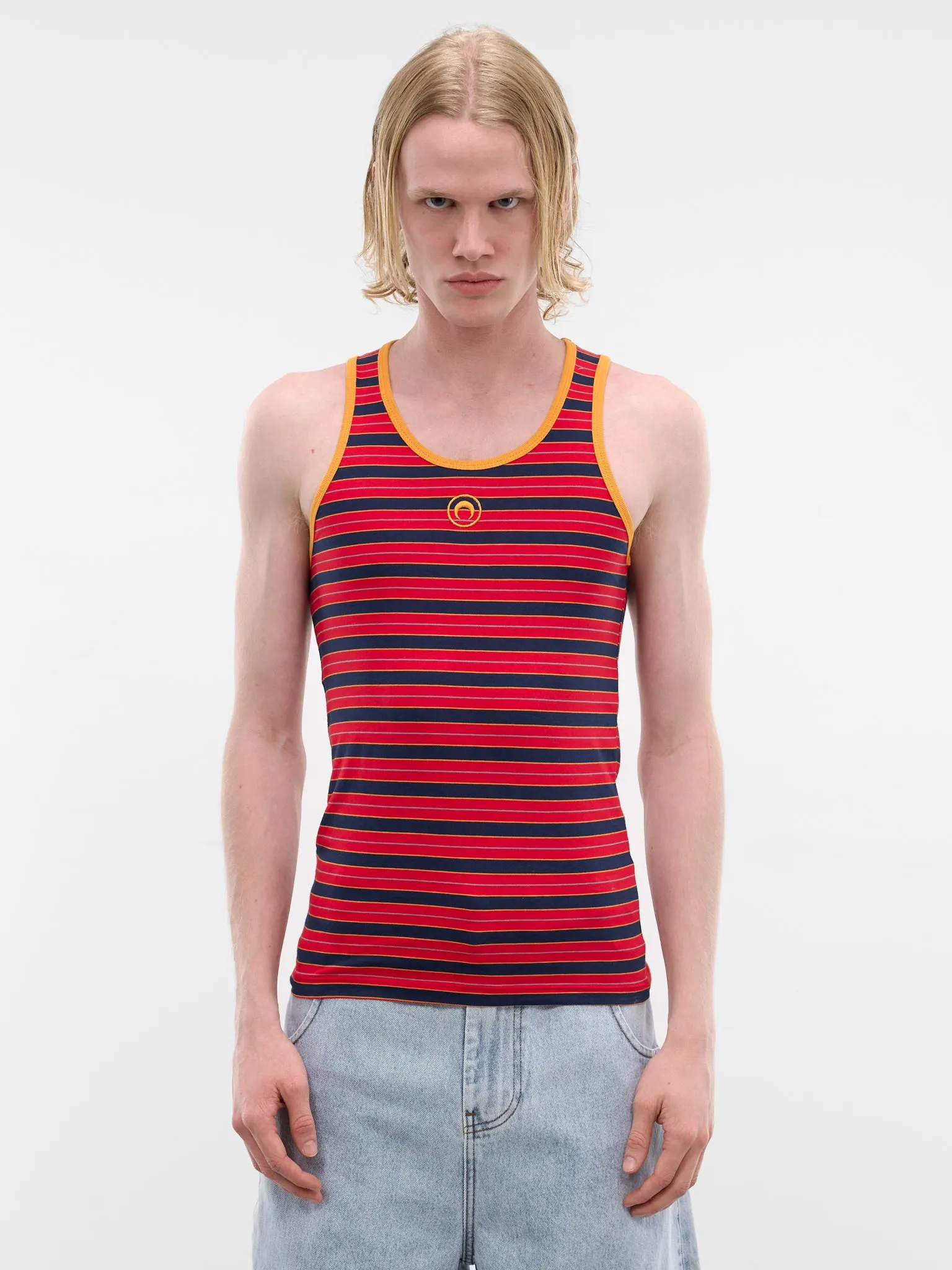 Red Striped Moon Logo Tank (MTT081ADJER0010-RED) sold by lorenzo