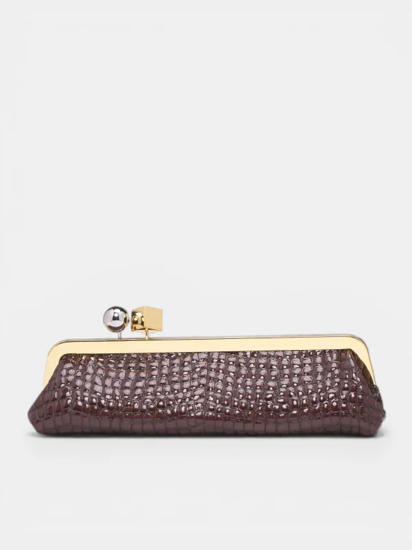 Leather Croc-Embossed Salon Clutch Bag (BAW00413AC07G01-BROWN) made by Jacquemus
