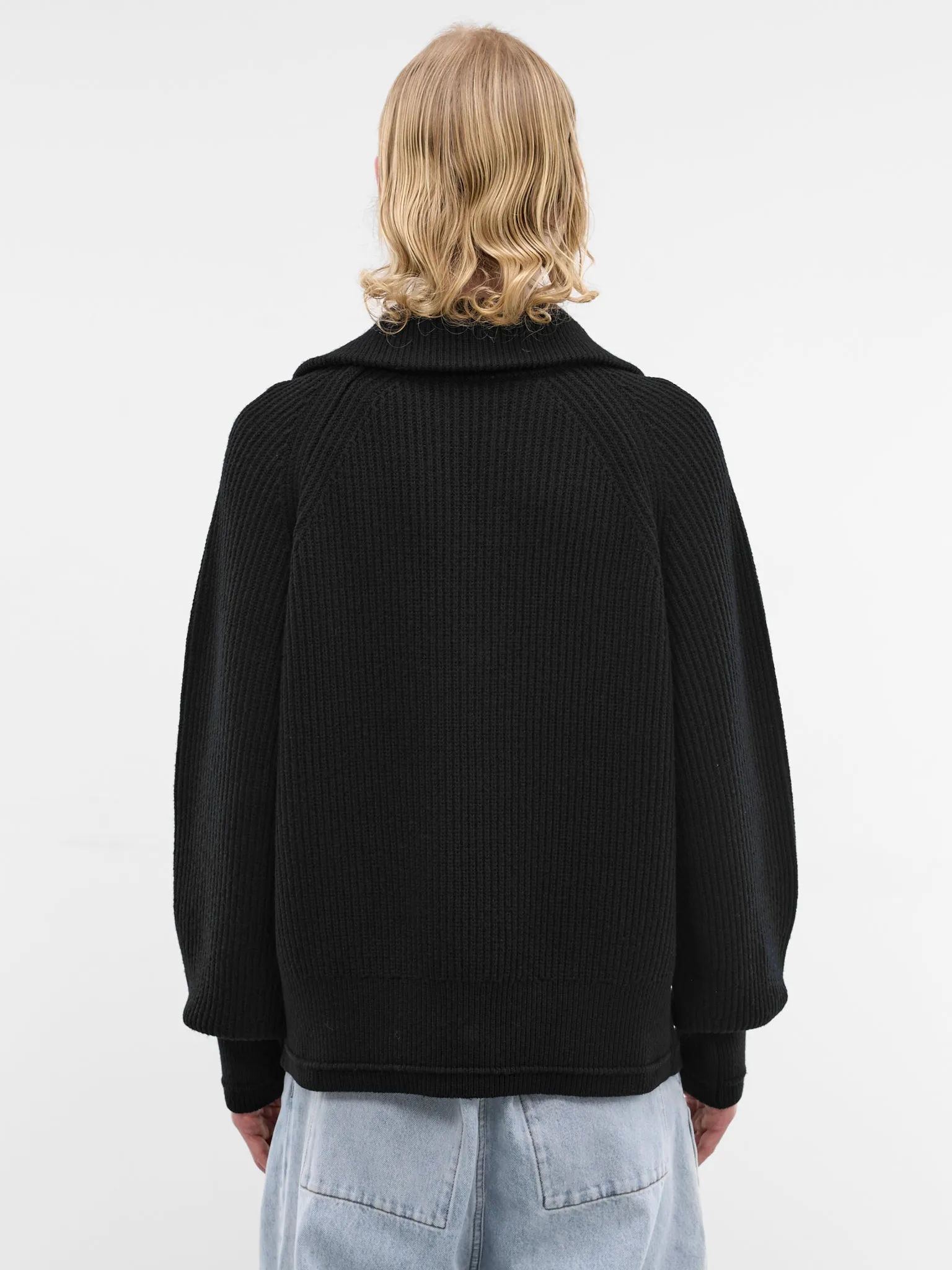 Black Wool Rib-Knit Quarter Zip (ESSS26TO01073-BLACK) sold by lorenzo product image thumbnail 3