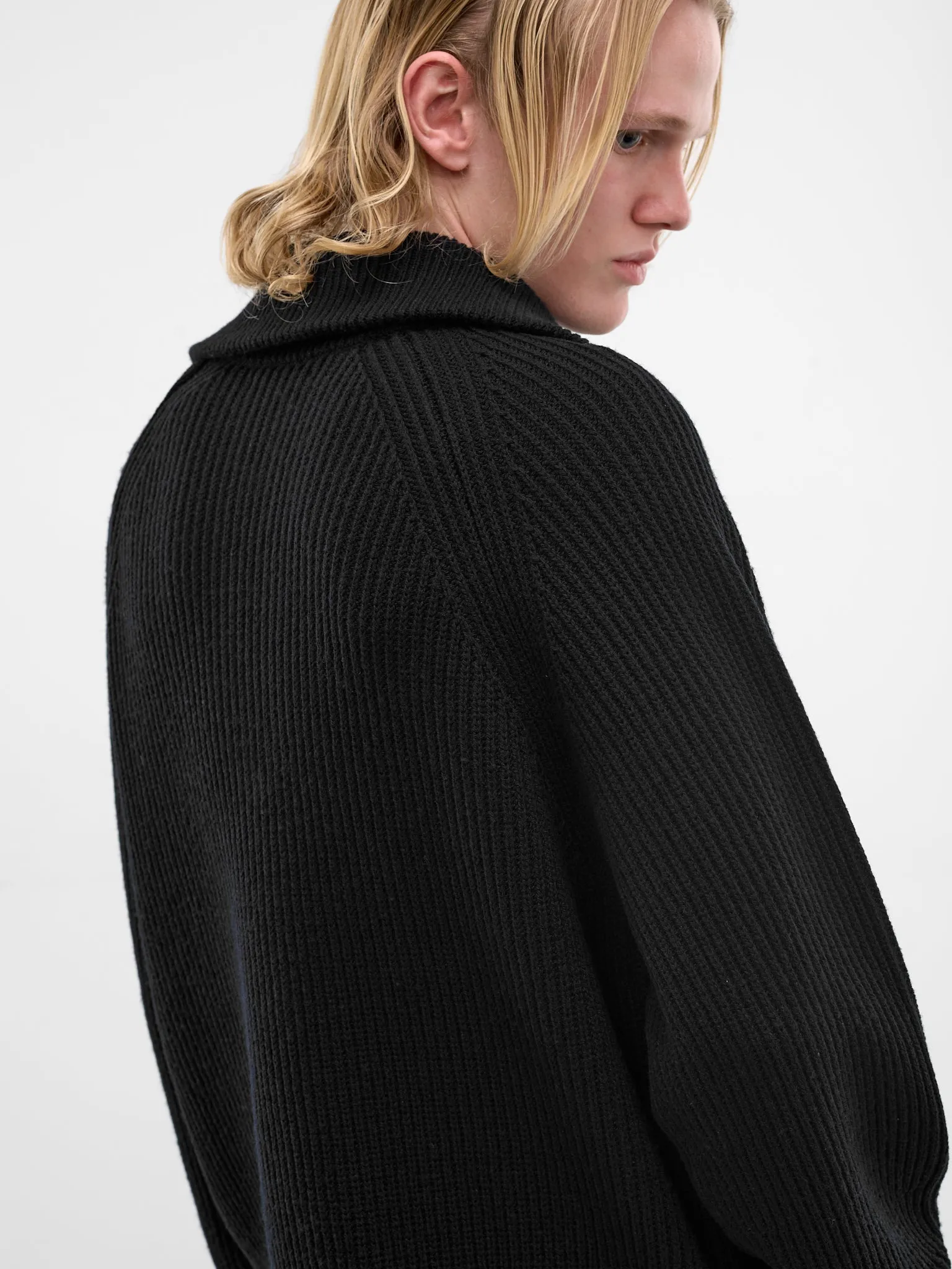 Black Wool Rib-Knit Quarter Zip (ESSS26TO01073-BLACK) sold by lorenzo product image thumbnail 4