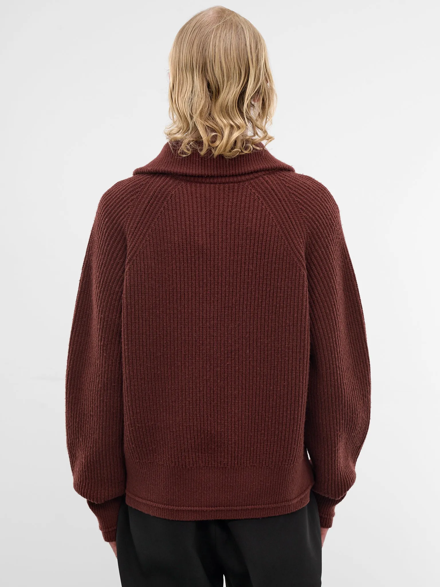 Bean Wool Rib-Knit Quarter Zip (ESSS26TO01073-BEAN) sold by lorenzo product image thumbnail 3