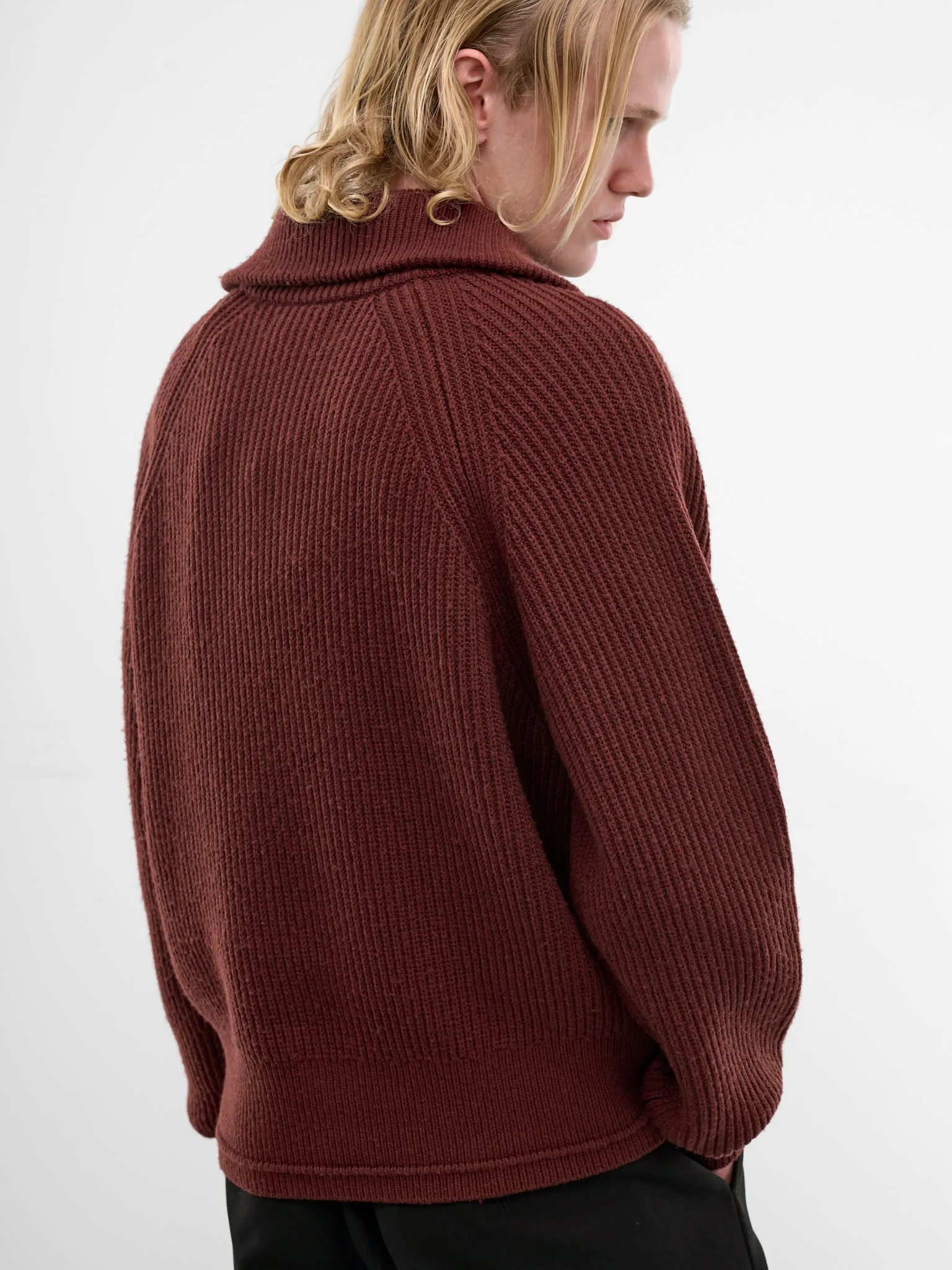 Bean Wool Rib-Knit Quarter Zip (ESSS26TO01073-BEAN) sold by lorenzo product image thumbnail 4