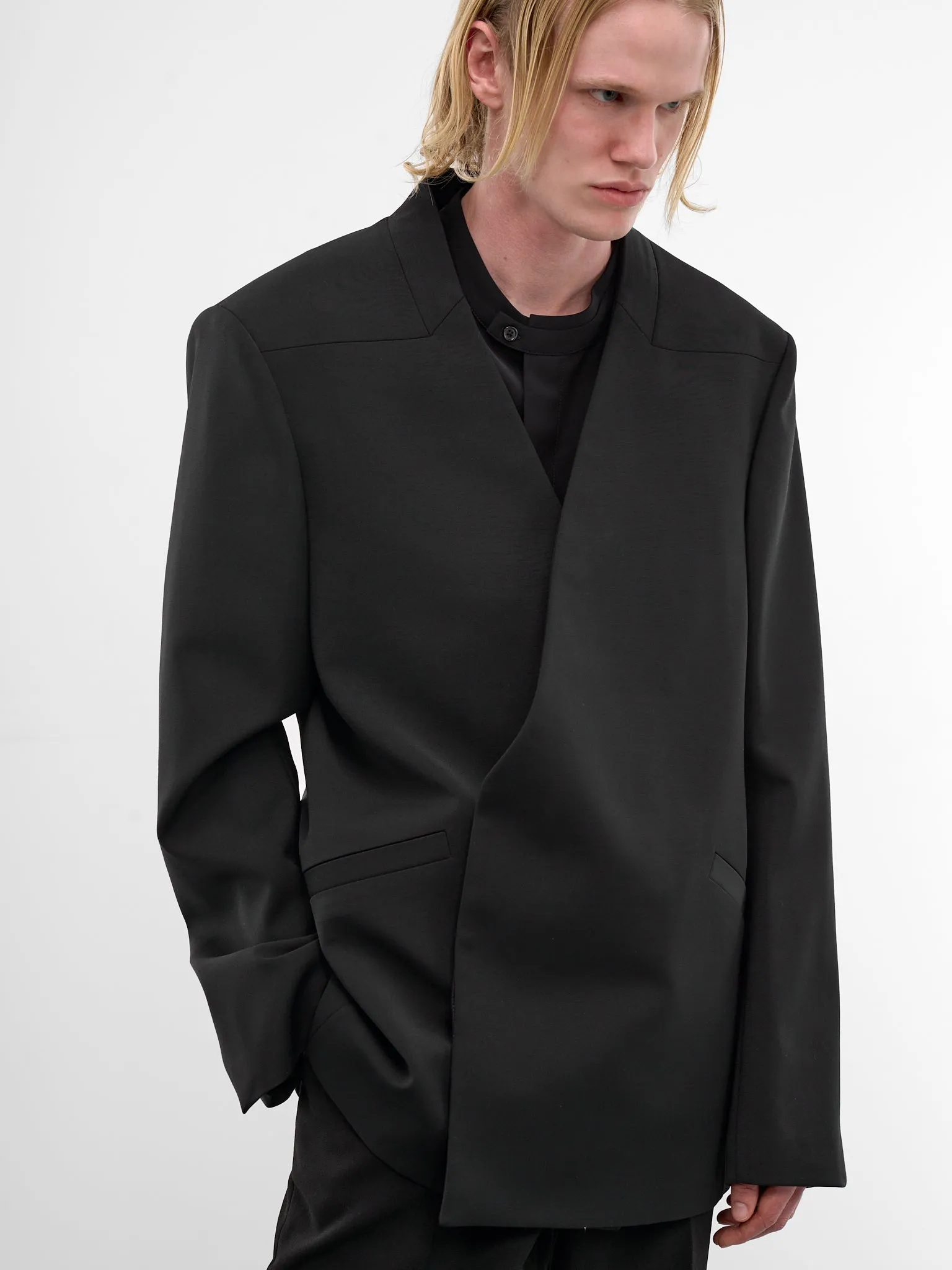 Black Wool Lapelless Blazer (ESSS26JA02244-BLACK) sold by lorenzo product image thumbnail 5