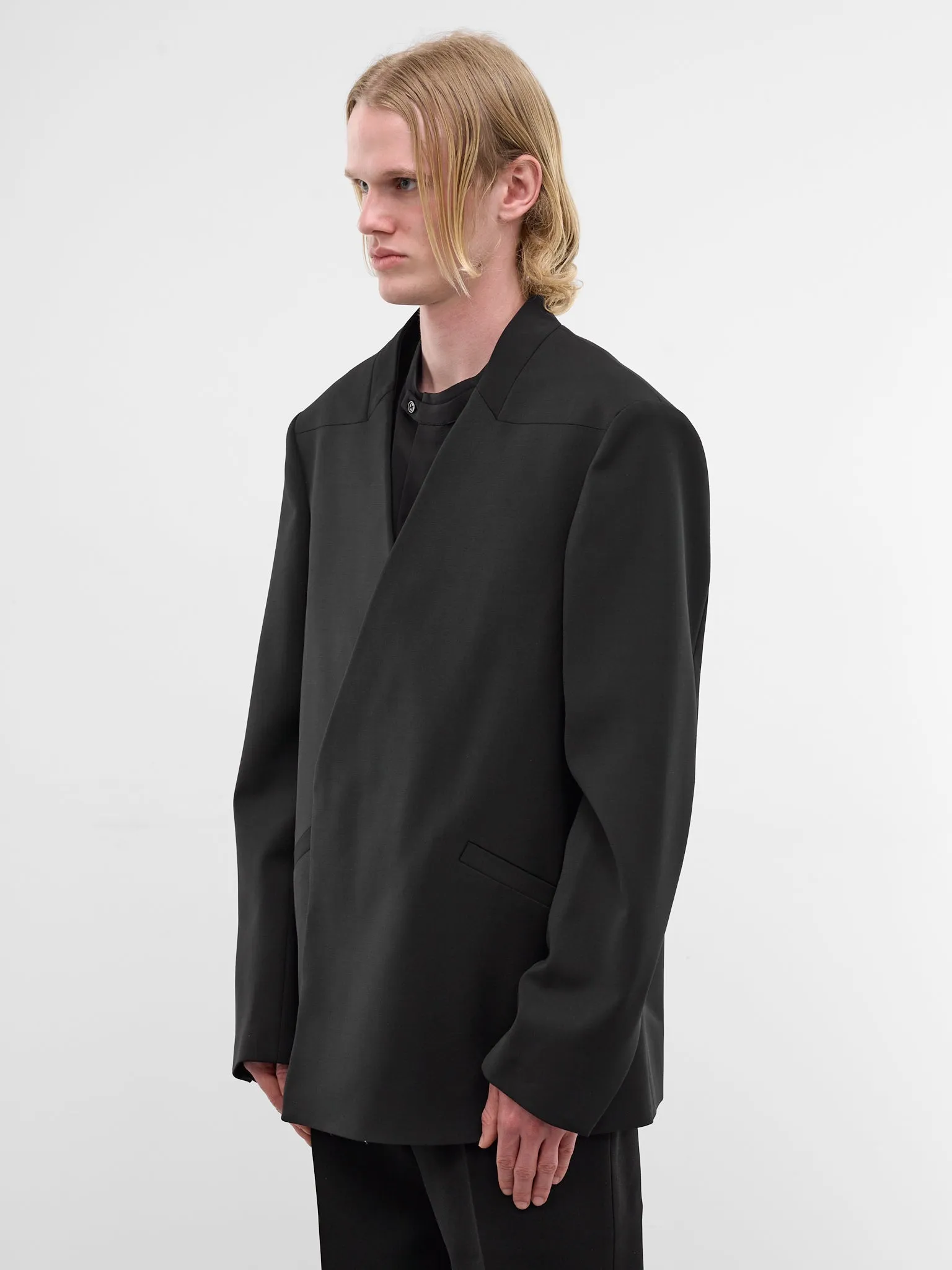 Black Wool Lapelless Blazer (ESSS26JA02244-BLACK) sold by lorenzo product image thumbnail 2