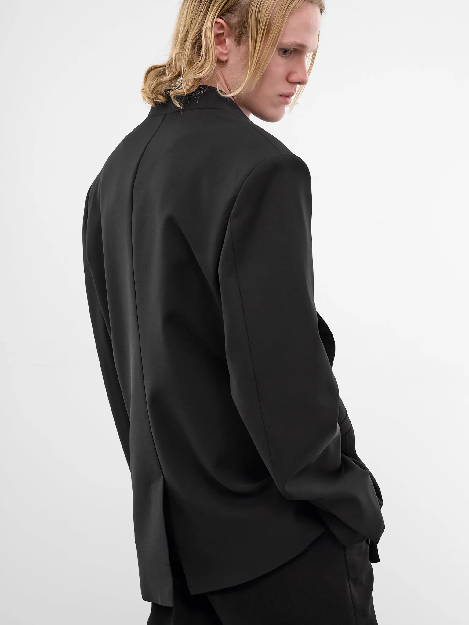 Black Wool Lapelless Blazer (ESSS26JA02244-BLACK) sold by lorenzo product image thumbnail 4
