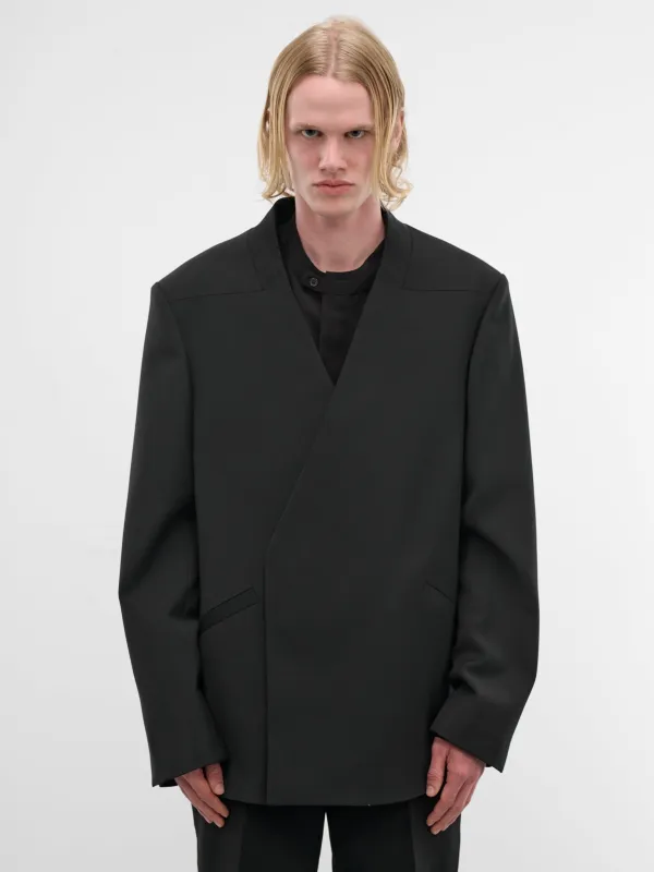 Black Wool Lapelless Blazer (ESSS26JA02244-BLACK) made by Entire Studios
