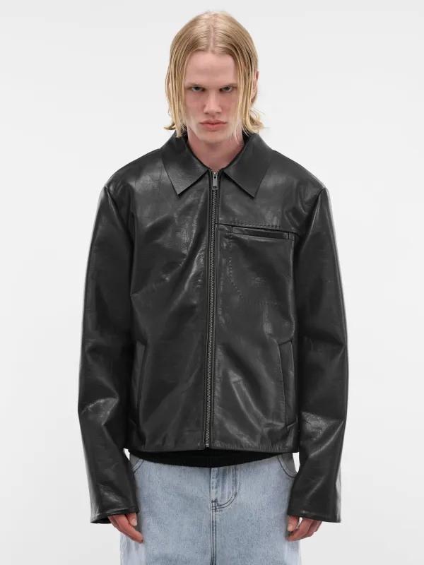 Black Leather Zip Jacket (ESSS26JA01247-BLACK) sold by lorenzo