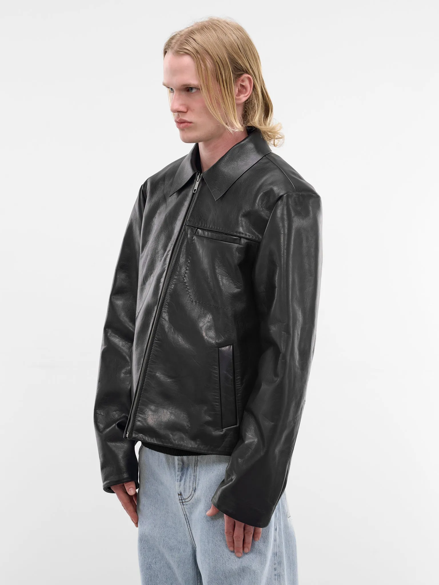 Black Leather Zip Jacket (ESSS26JA01247-BLACK) sold by lorenzo product image thumbnail 2