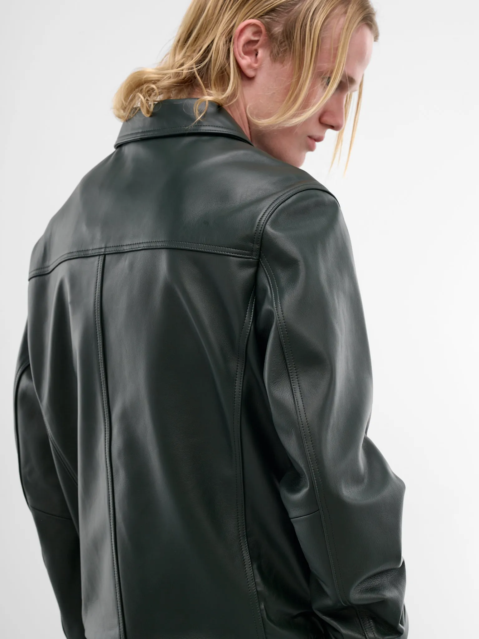 Black Leather Moto Jacket (ESSS26JA02247-CYPRESS) sold by lorenzo product image thumbnail 5