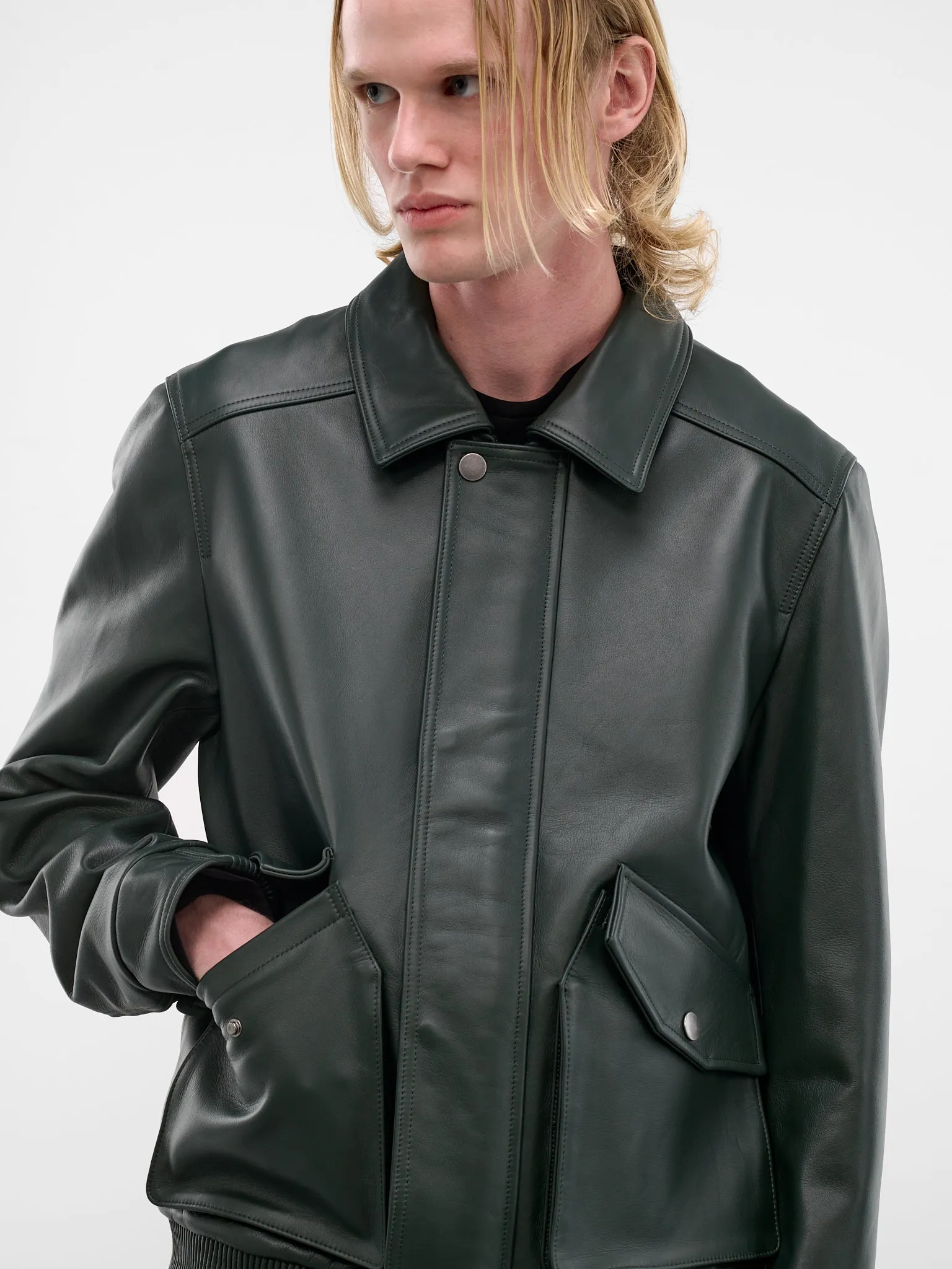Black Leather Moto Jacket (ESSS26JA02247-CYPRESS) sold by lorenzo product image thumbnail 4