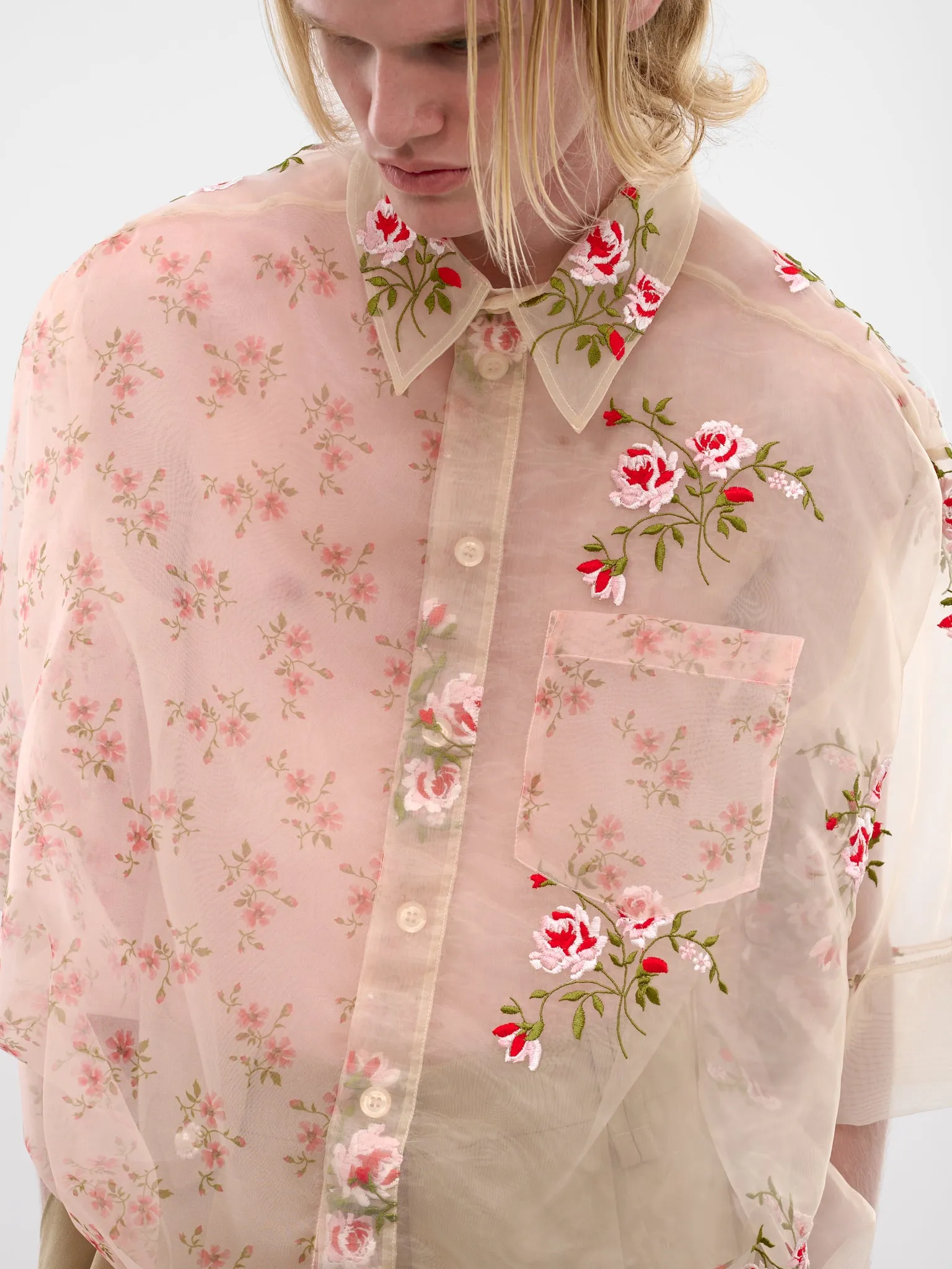 Nude Sheer Floral Boxy Shirt (5400P-1305-NUDE) sold by lorenzo product image thumbnail 4
