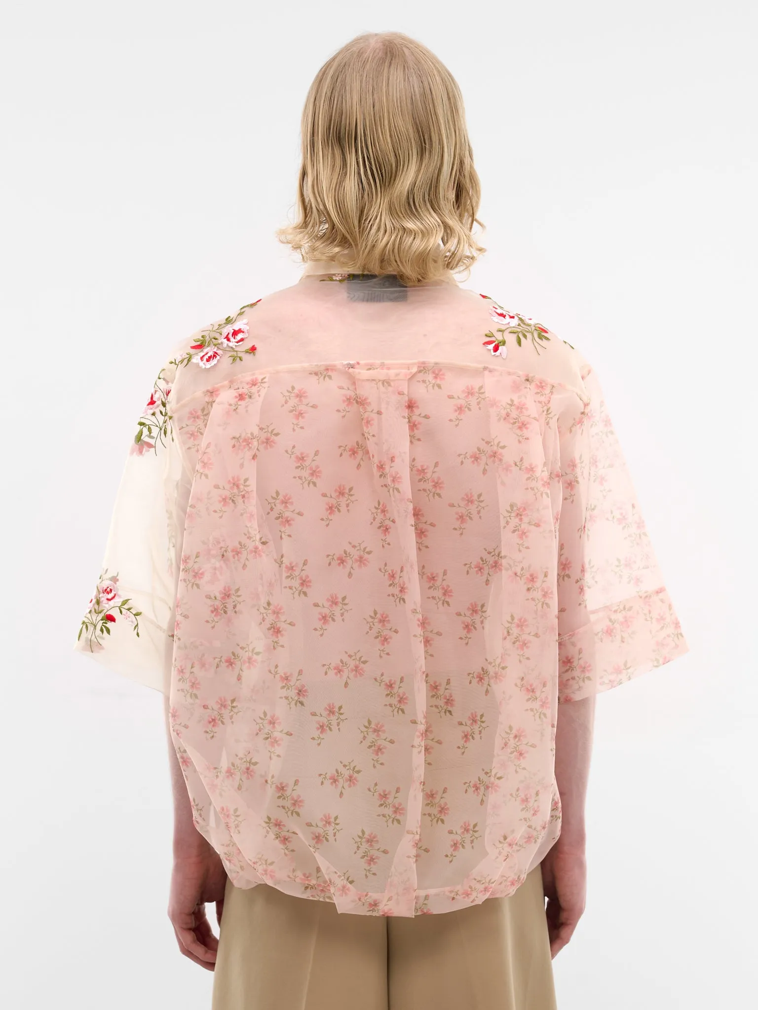 Nude Sheer Floral Boxy Shirt (5400P-1305-NUDE) sold by lorenzo product image thumbnail 3