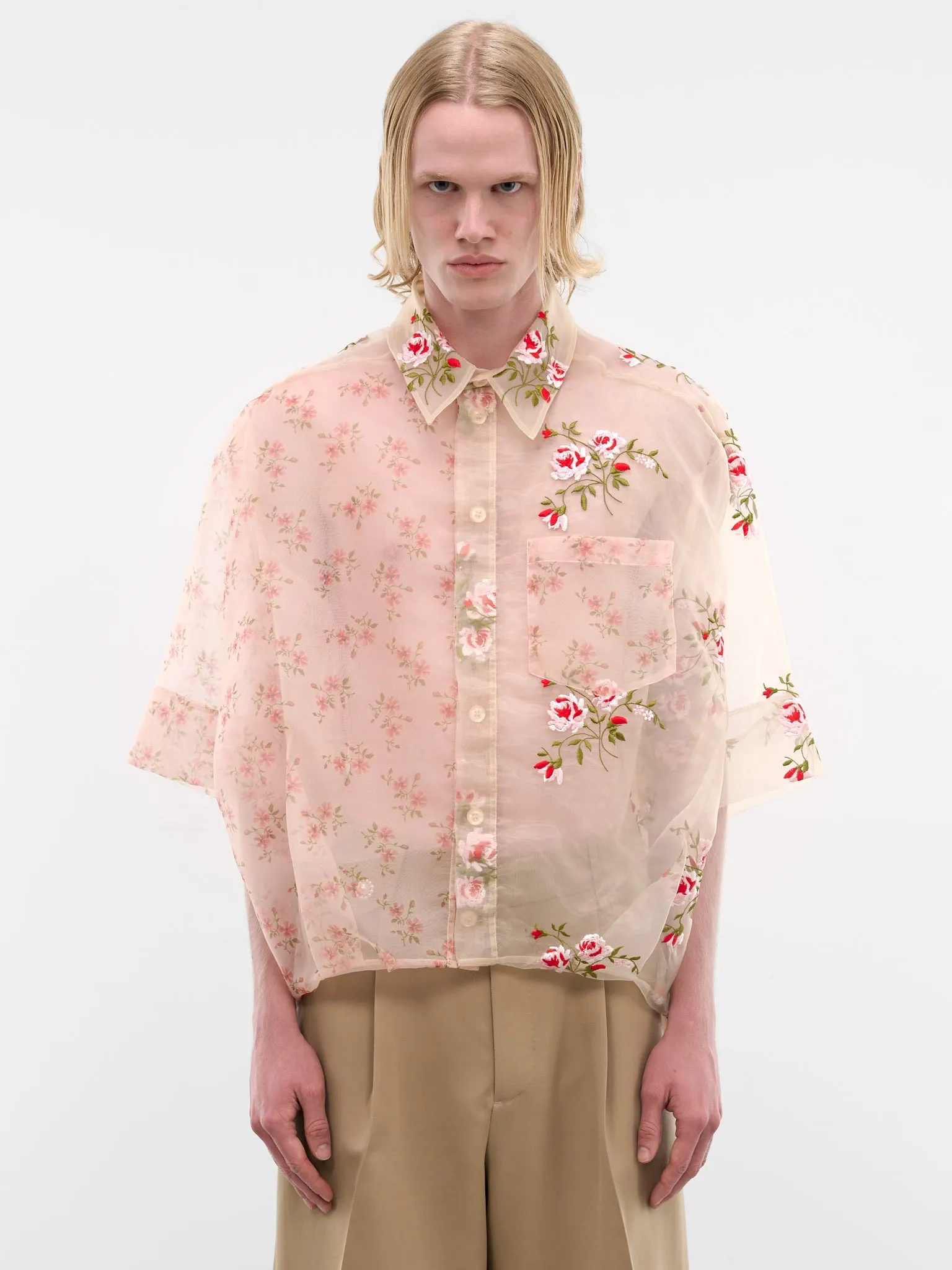 Nude Sheer Floral Boxy Shirt (5400P-1305-NUDE) sold by lorenzo