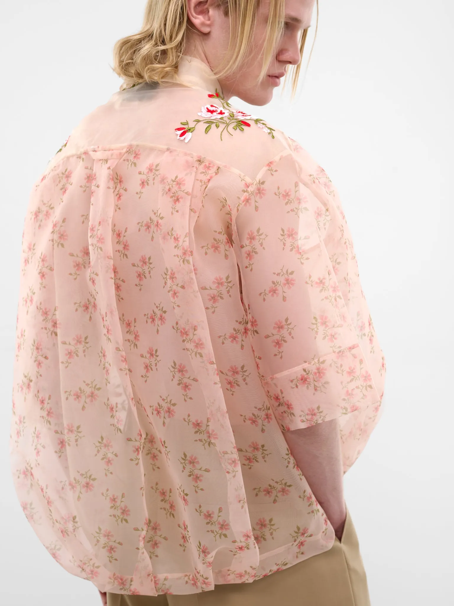 Nude Sheer Floral Boxy Shirt (5400P-1305-NUDE) sold by lorenzo product image thumbnail 5