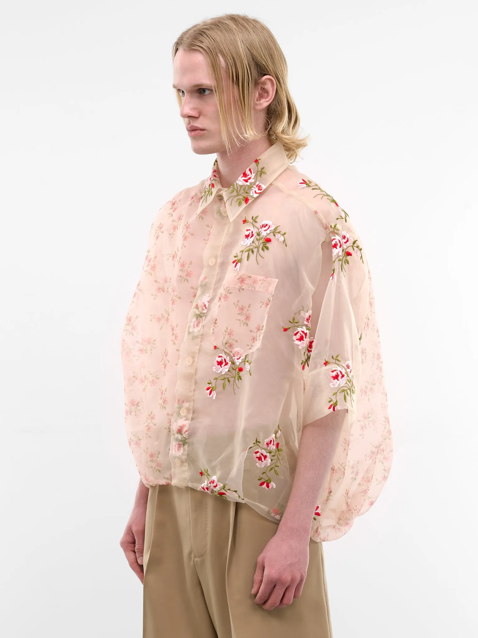 Nude Sheer Floral Boxy Shirt (5400P-1305-NUDE) sold by lorenzo product image thumbnail 2