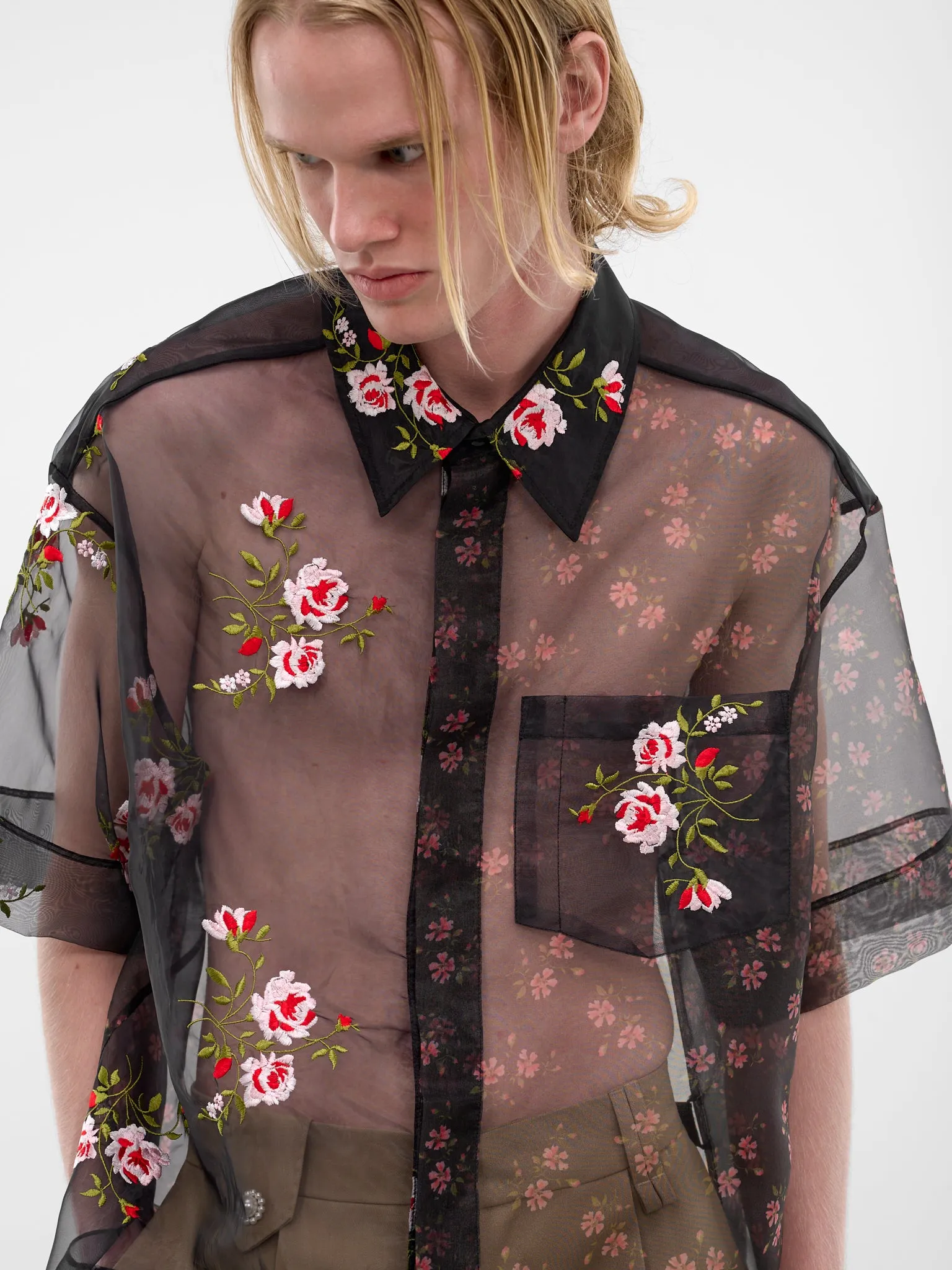 Black Sheer Floral Boxy Shirt (5414P-1305-BLACK) sold by lorenzo product image thumbnail 4