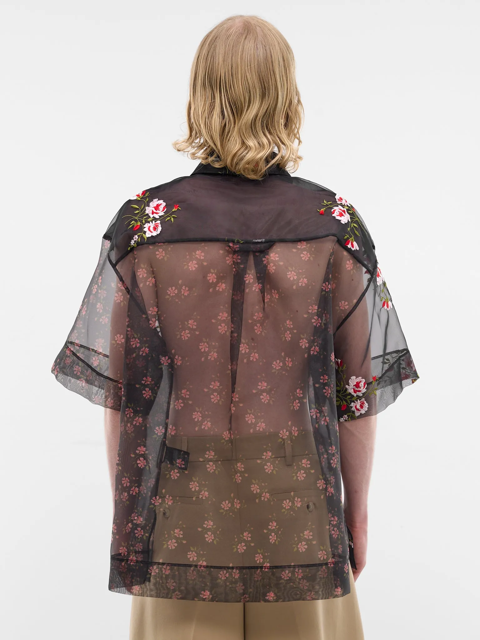 Black Sheer Floral Boxy Shirt (5414P-1305-BLACK) sold by lorenzo product image thumbnail 3